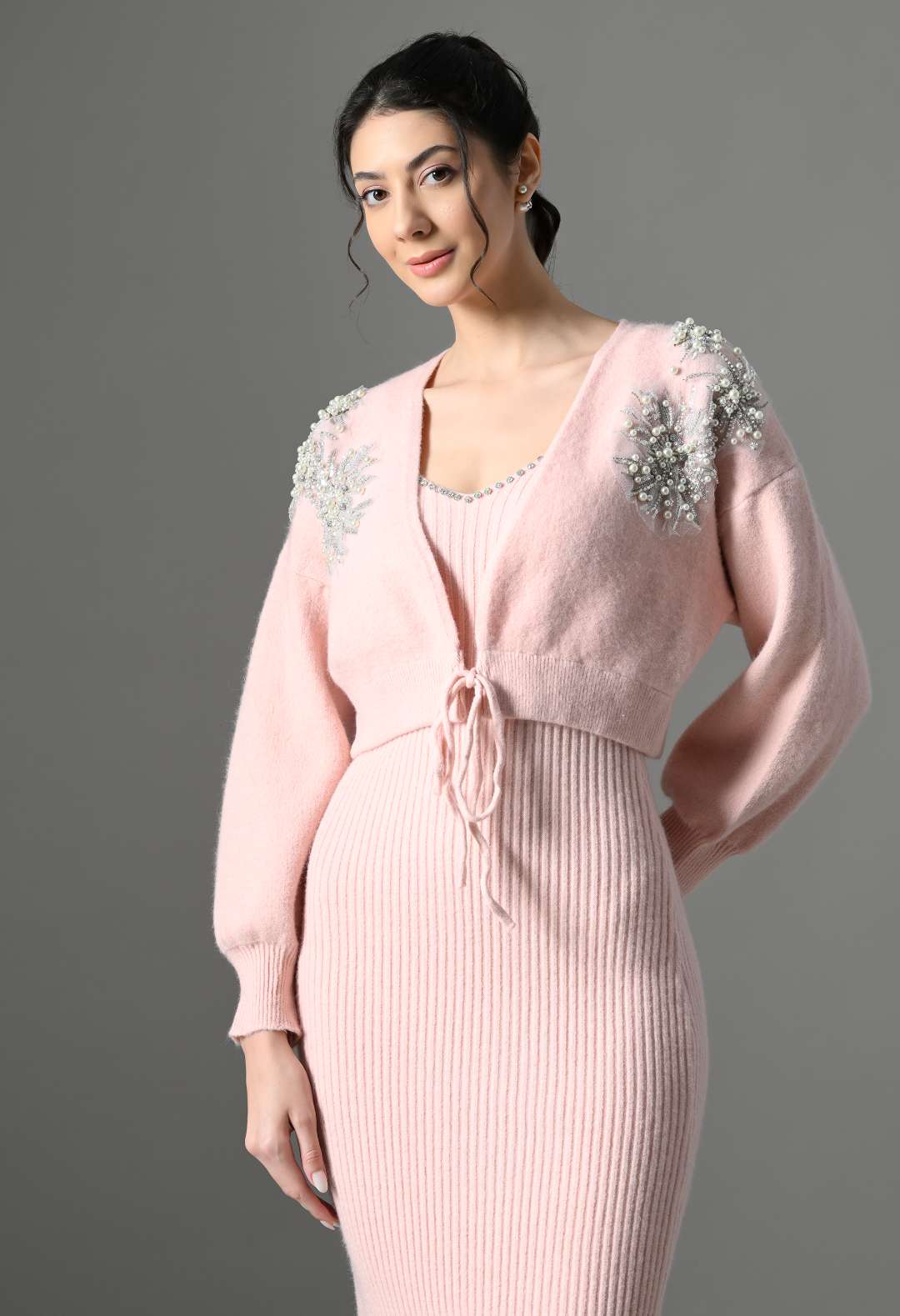 Pankh Elvish Luxe Embellished Woolen Long Dress and Coat Set