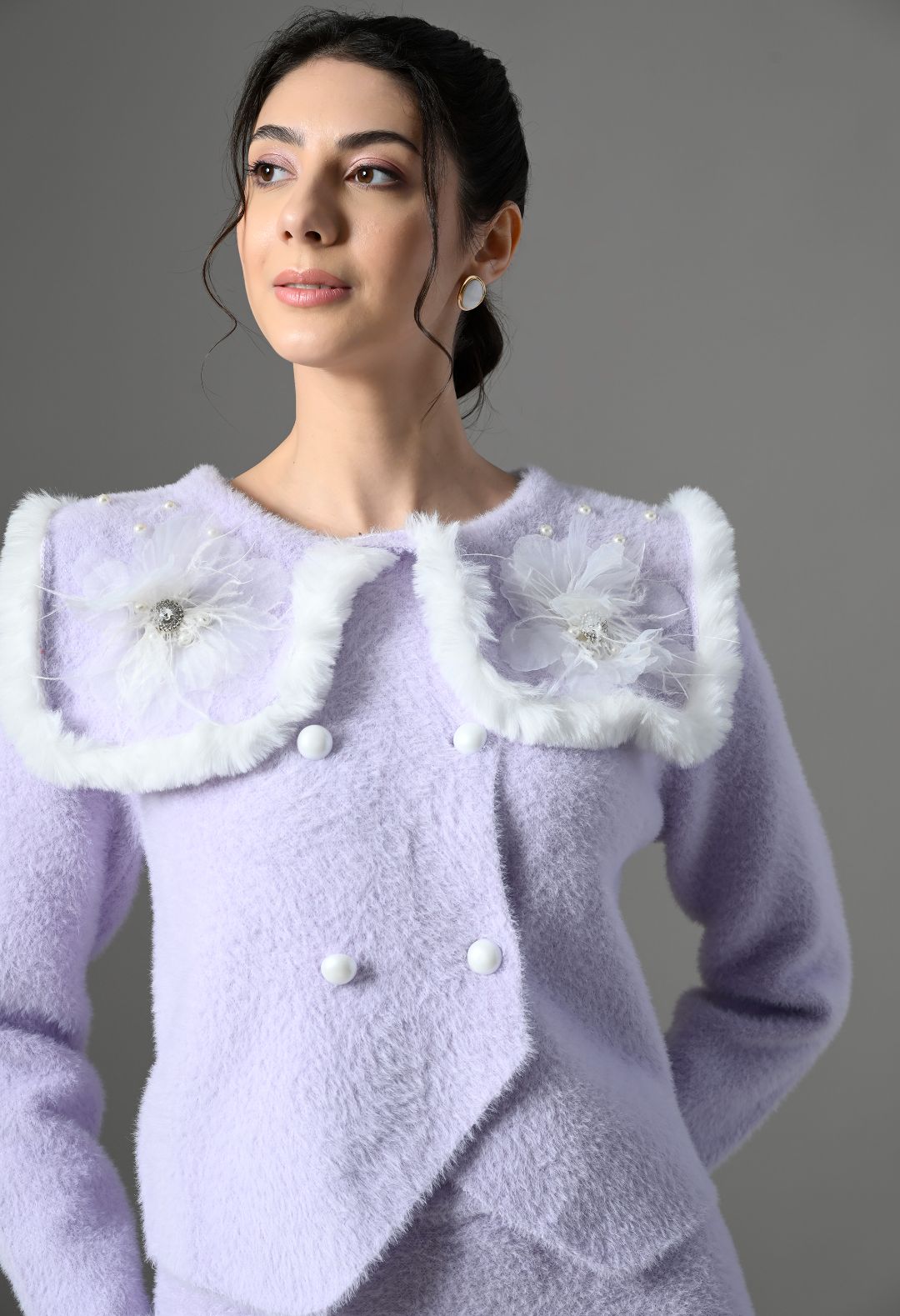 Pankh Amelia Soft Wool Fur and Flower Embellished Luxe Co-Ord Set