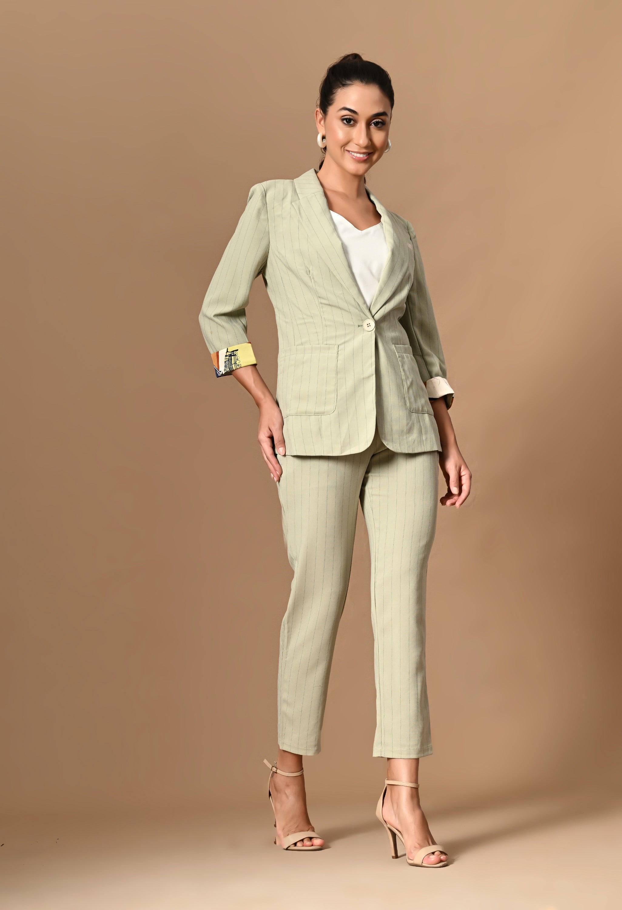 Pankh Klara Striped Formal Blazer & Pant Set