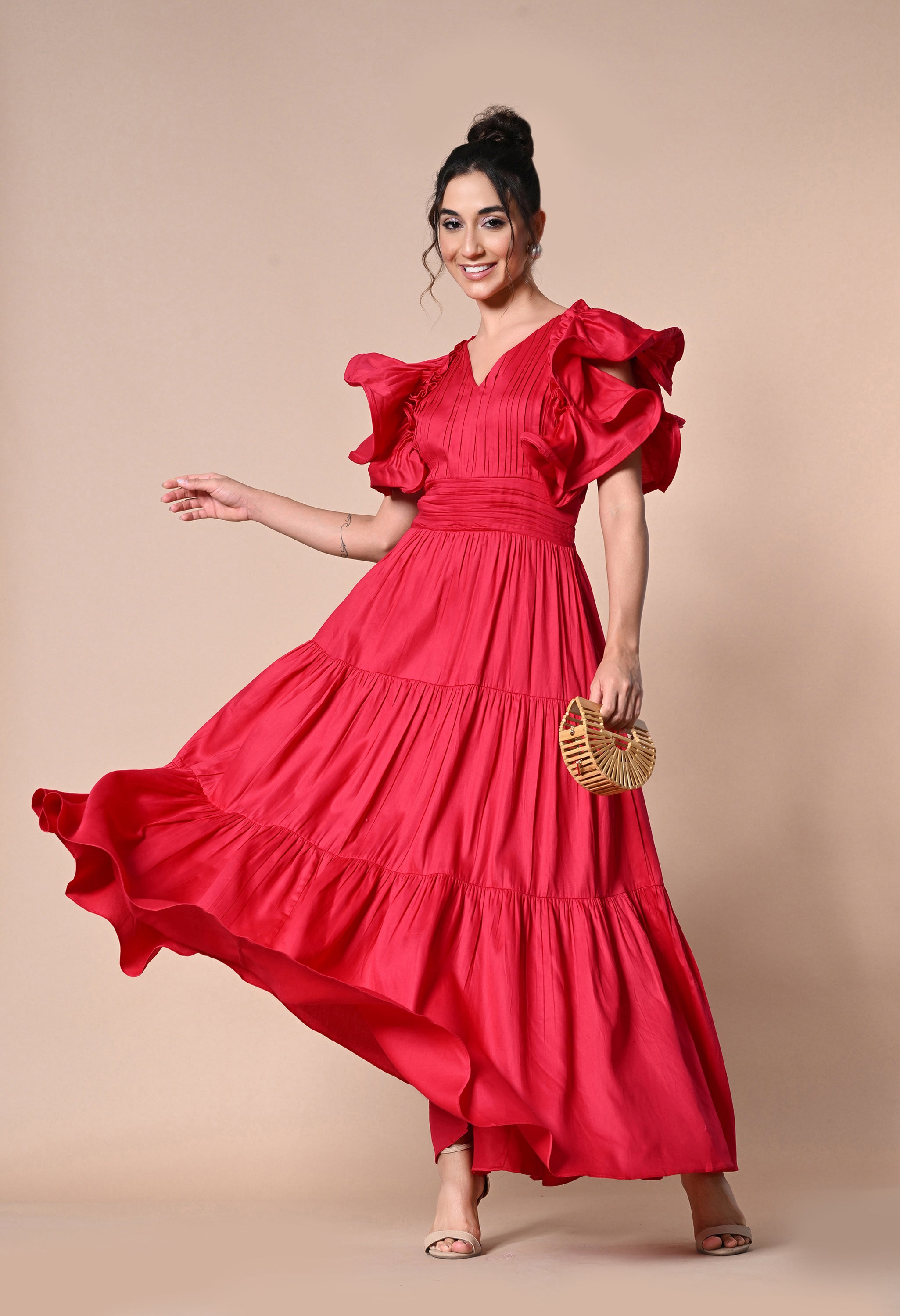 Pankh Suzan Ruffle Sleeve Maxi Dress