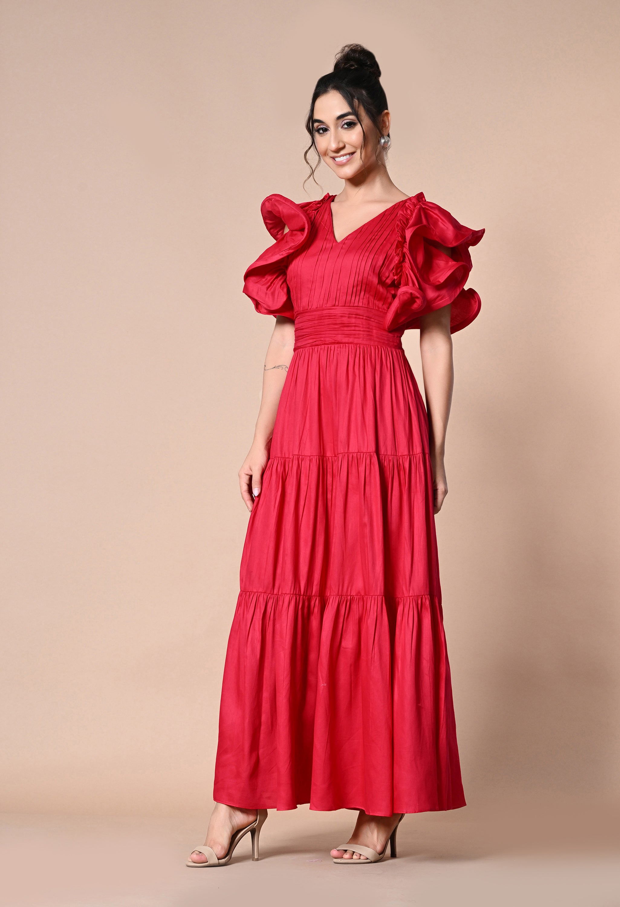 Pankh Suzan Ruffle Sleeve Maxi Dress