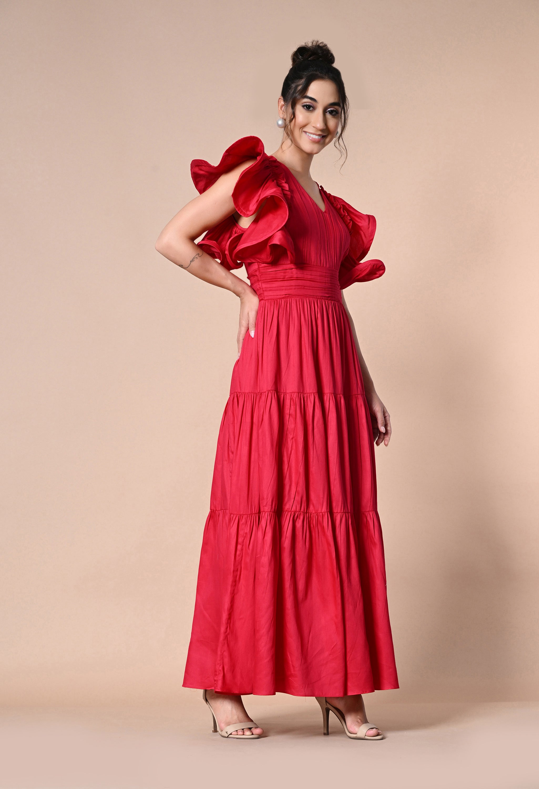 Pankh Suzan Ruffle Sleeve Maxi Dress