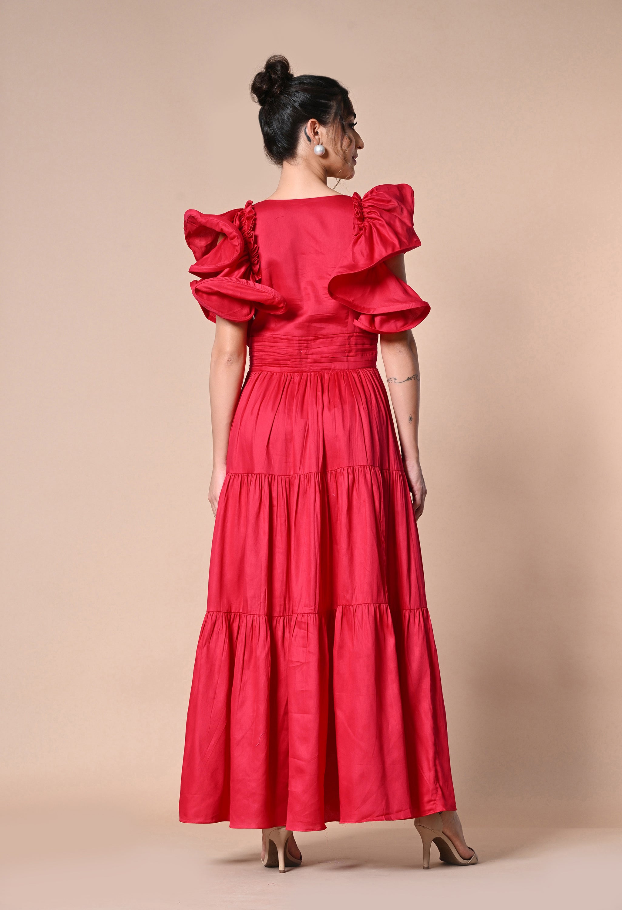 Pankh Suzan Ruffle Sleeve Maxi Dress