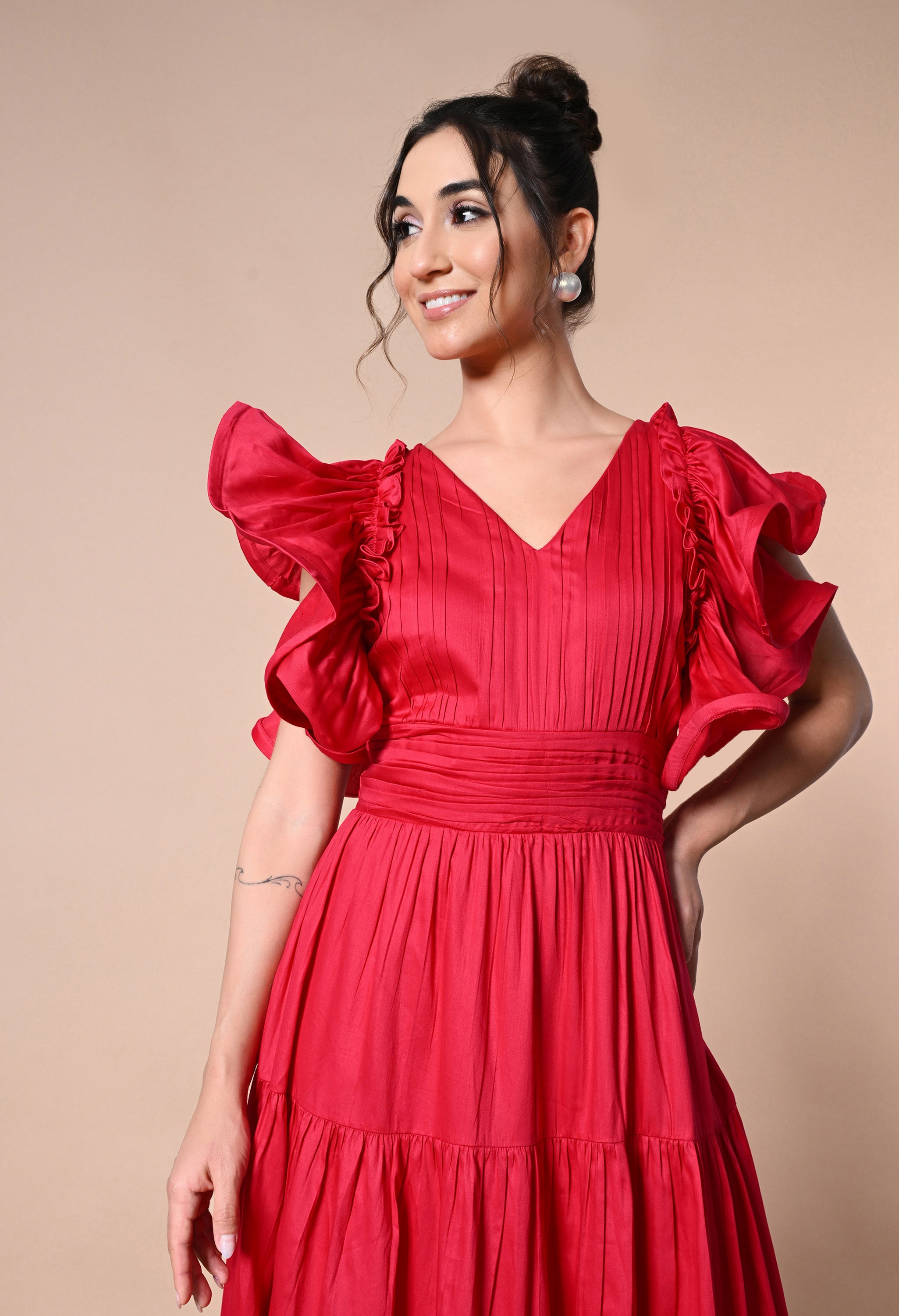 Pankh Suzan Ruffle Sleeve Maxi Dress