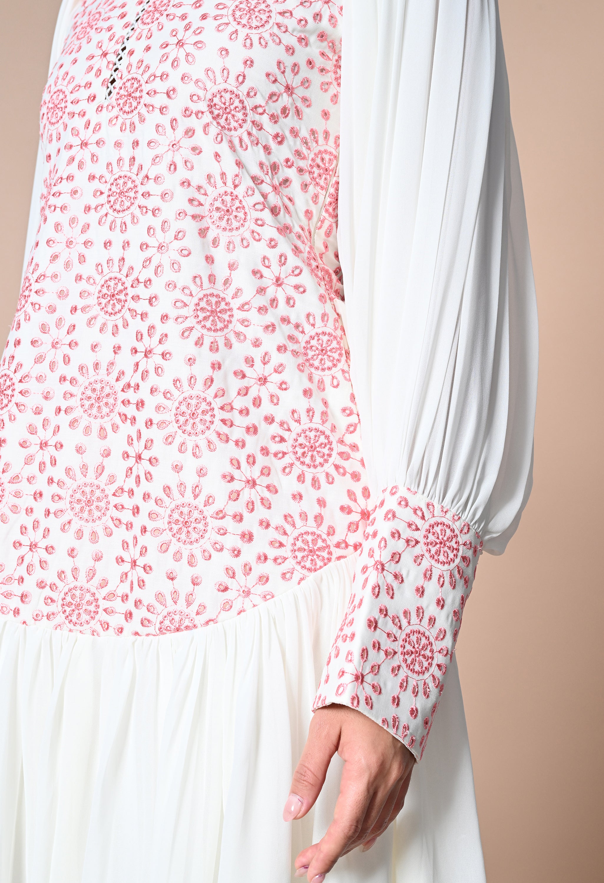 Pankh Playdate Schiffli Dropwaist Dress With Balloon Sleeves