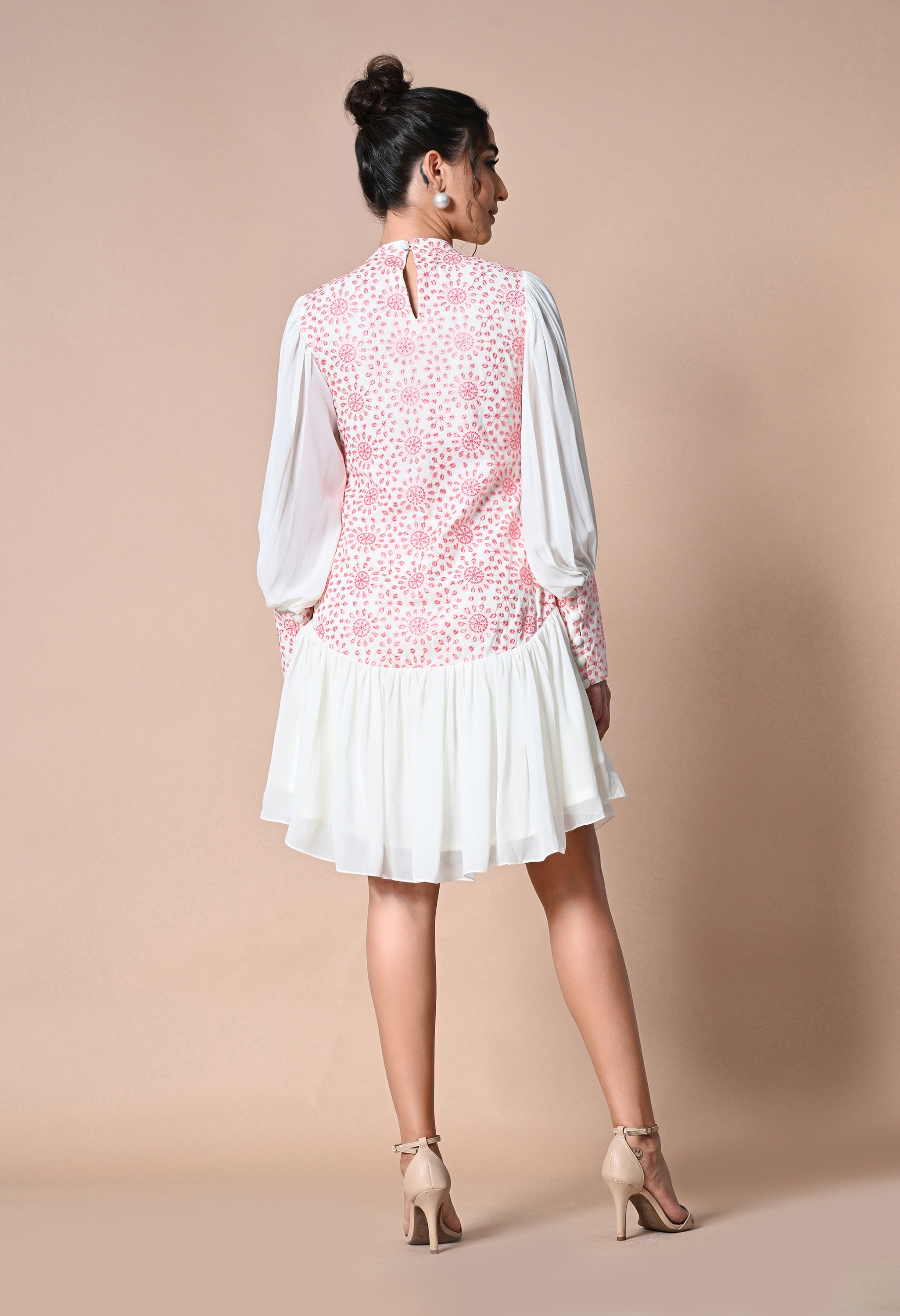 Pankh Playdate Schiffli Dropwaist Dress With Balloon Sleeves