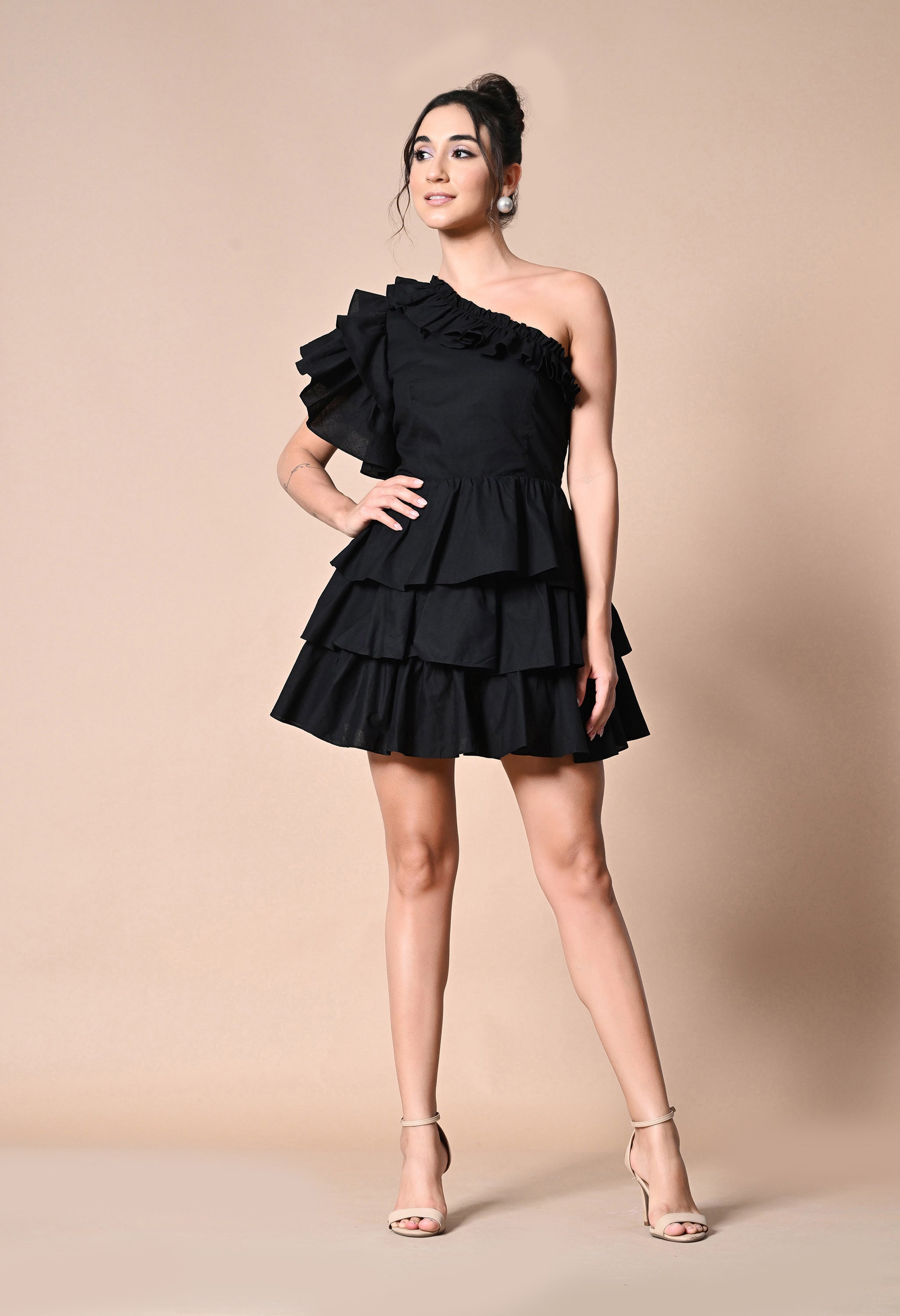 Pankh Rebecca Cotton Frill One Shoulder Dress