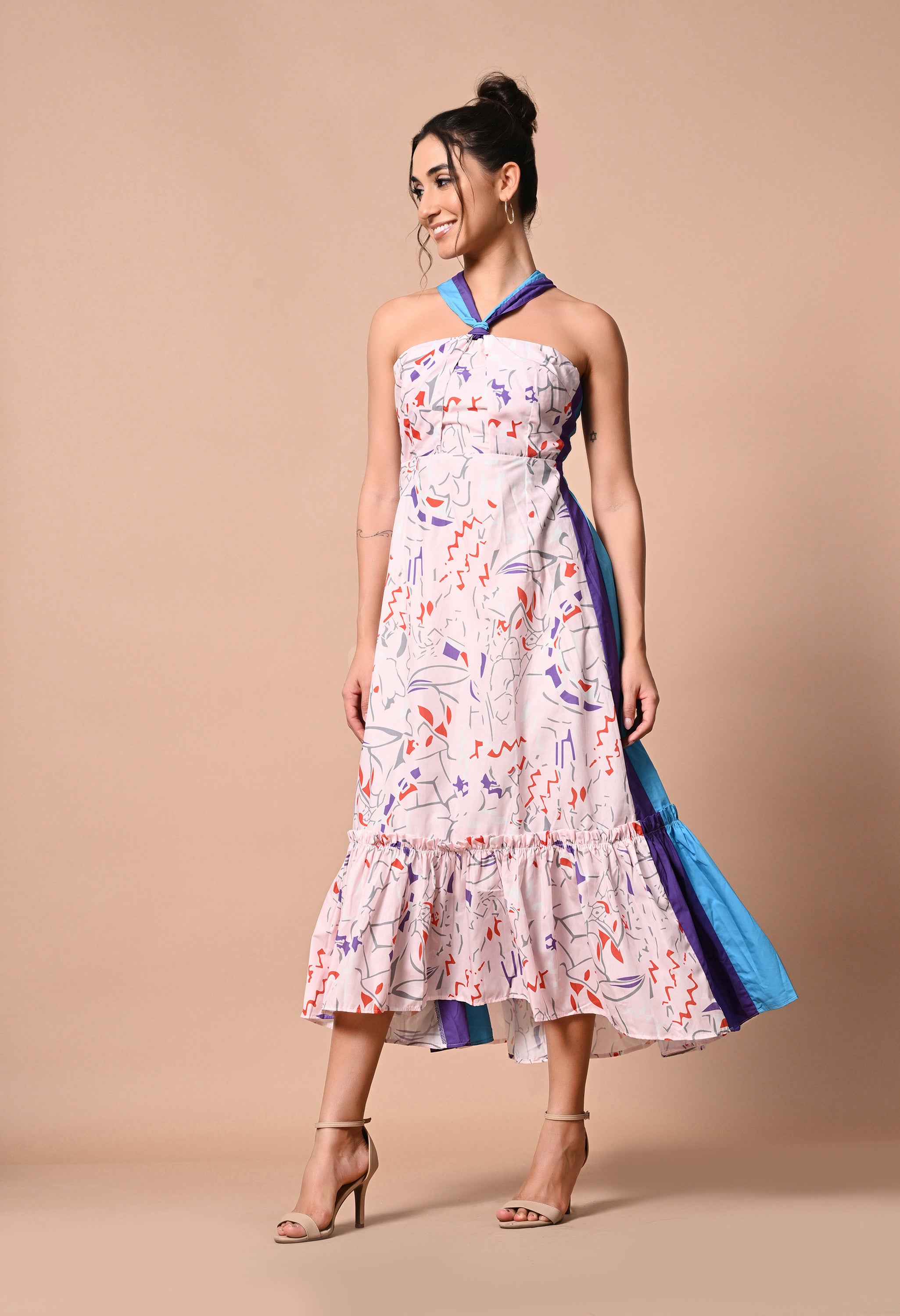 MORT HALTER NECK PRINTED DRESS