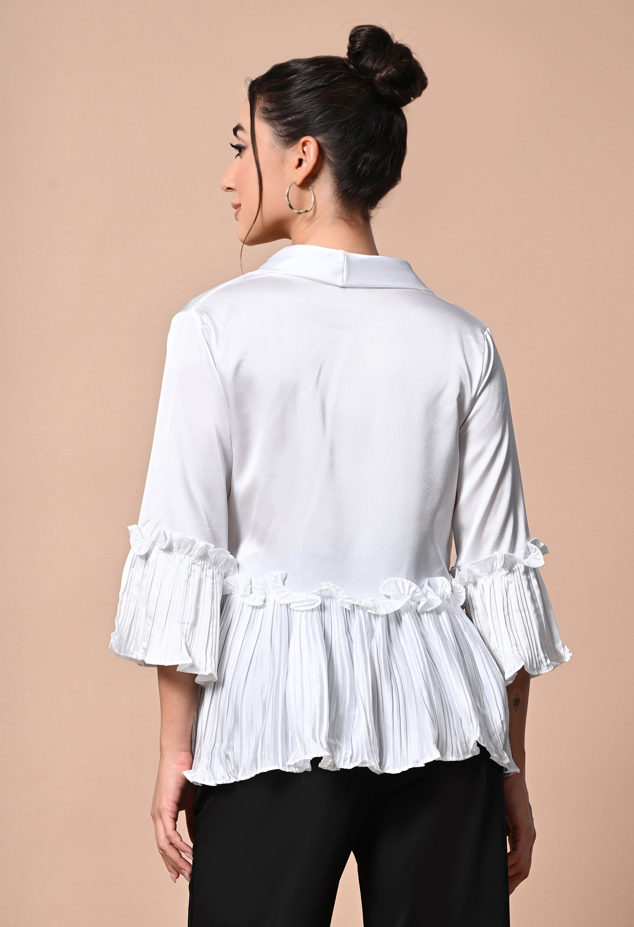 pankh molle satin ruffle wrap up blouse