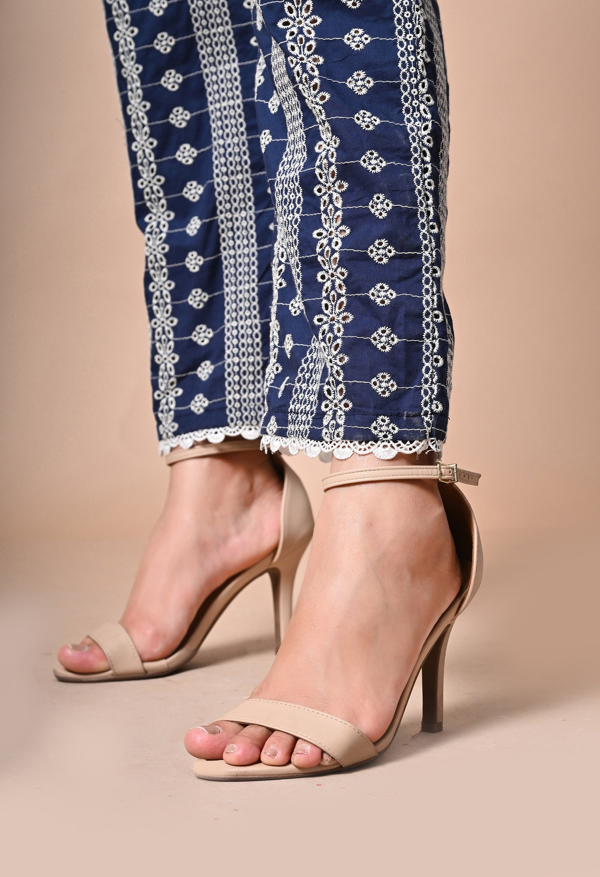 Pankh Griffin Pearl Neck Schiffli Cotton embroidered Jumpsuit with Belt