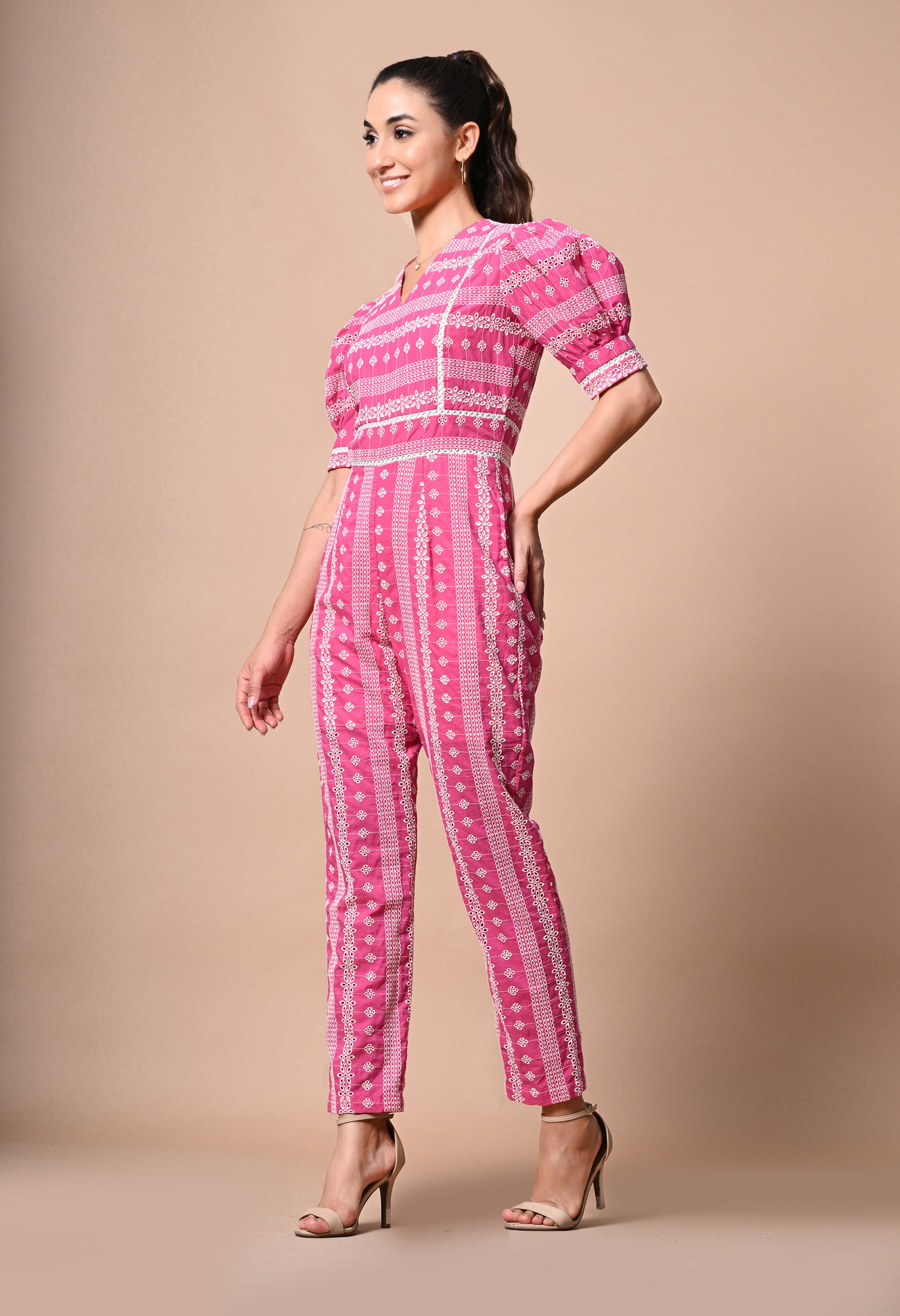 Pankh Swarn Schiffli Cotton Embroidered Jumpsuit