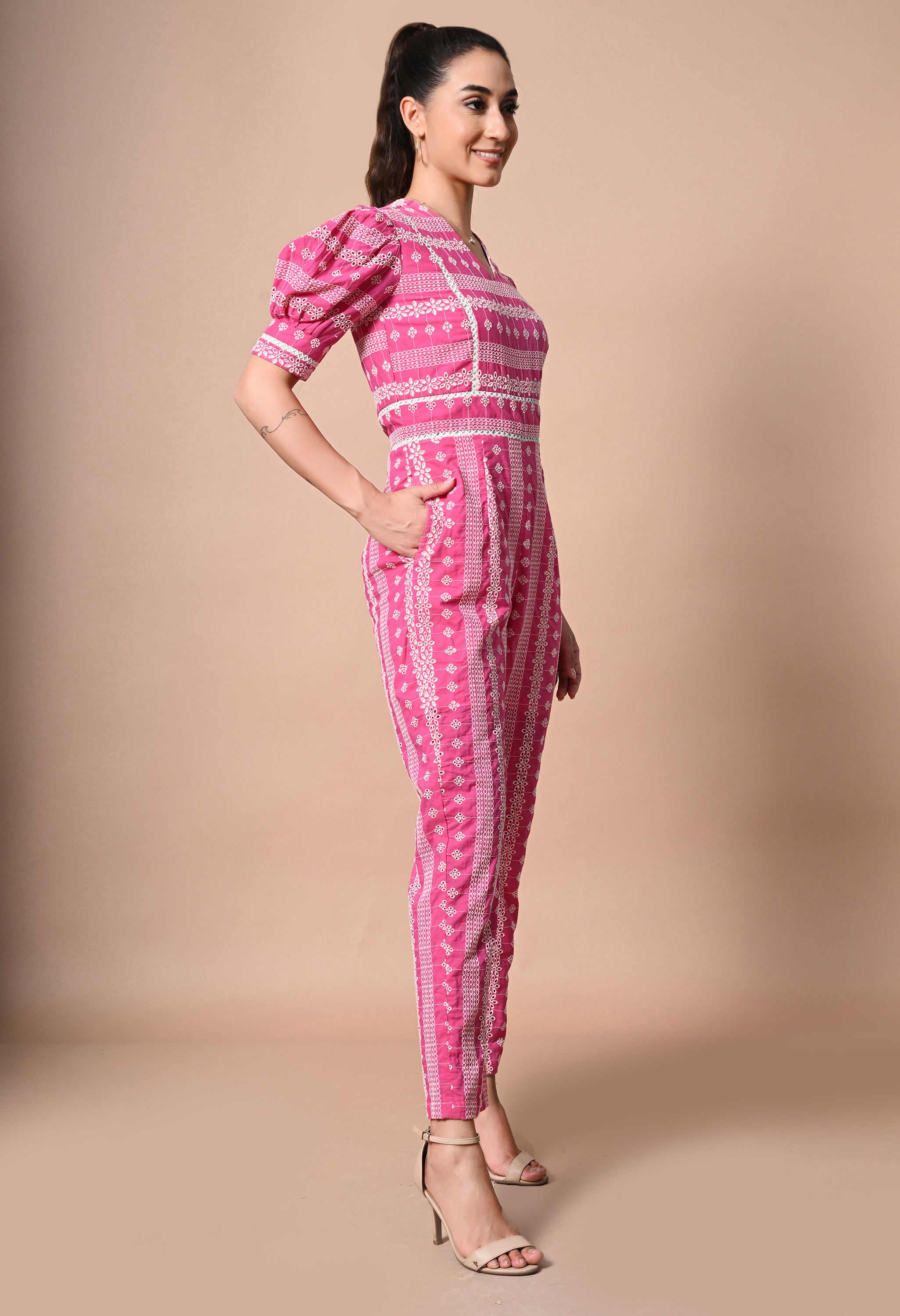 Pankh Swarn Schiffli Cotton Embroidered Jumpsuit