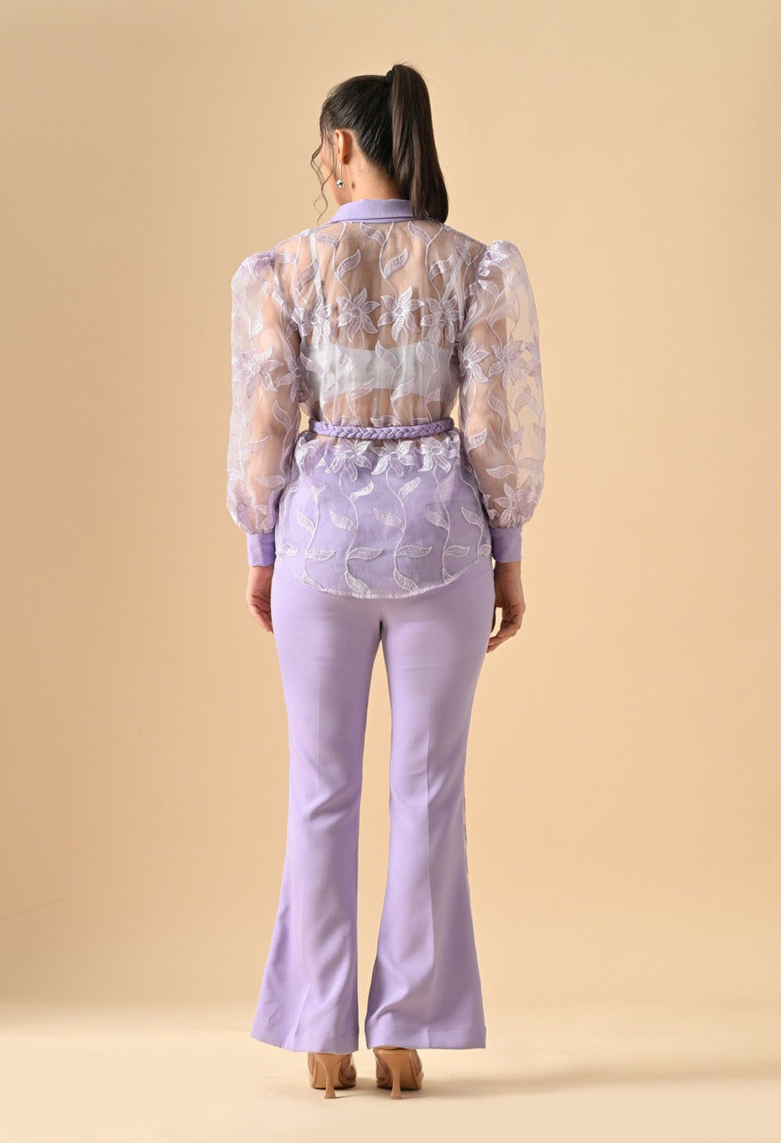Pankh Alexey Designer Organza Handwork Flower Shirt And Straight Fit Pant With Belt