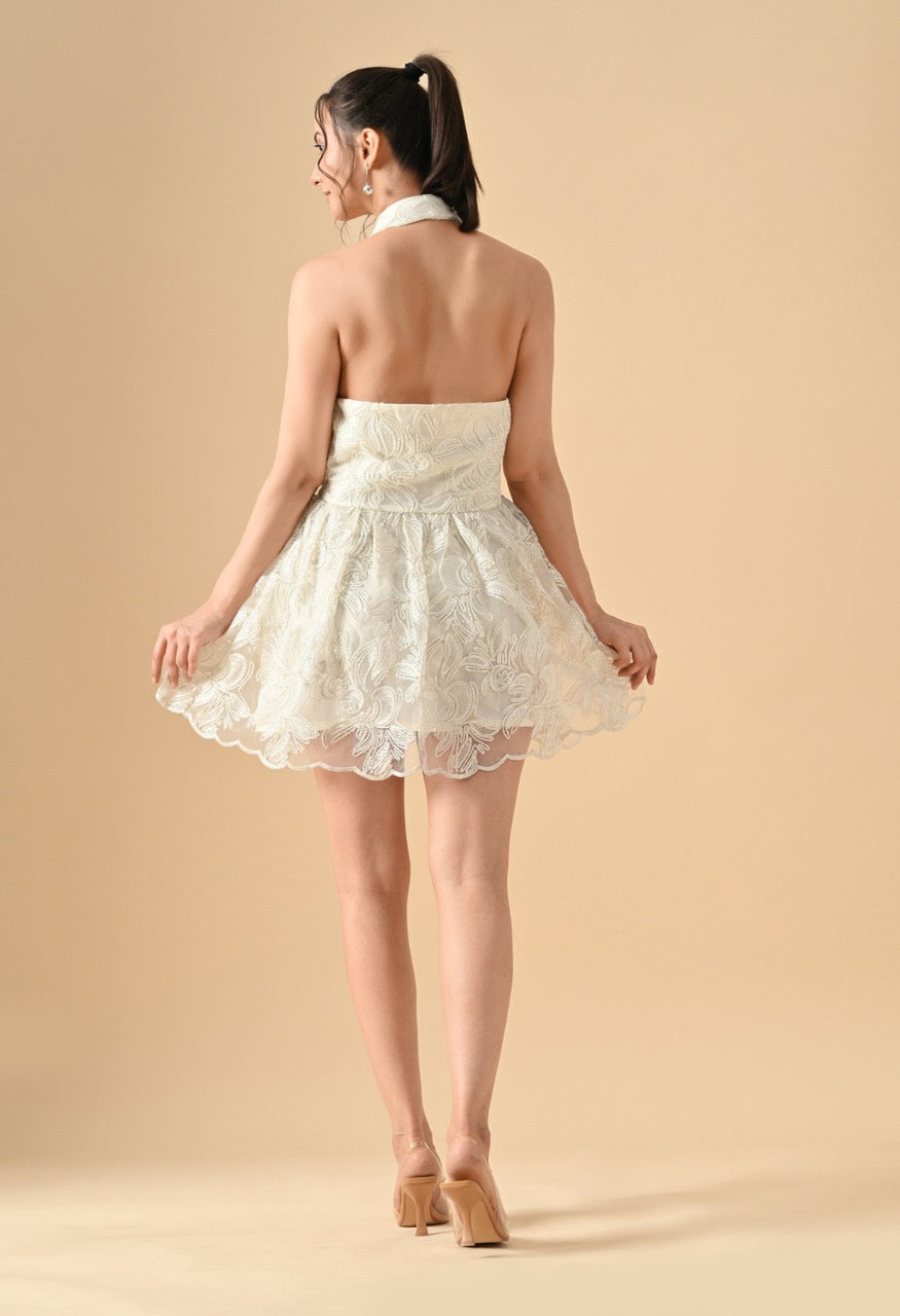 Pankh Avelina Net Floral Thread Work Party Wear Mini Dress
