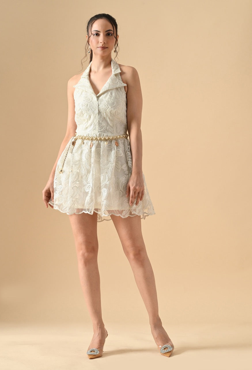 Pankh Avelina Net Floral Thread Work Party Wear Mini Dress