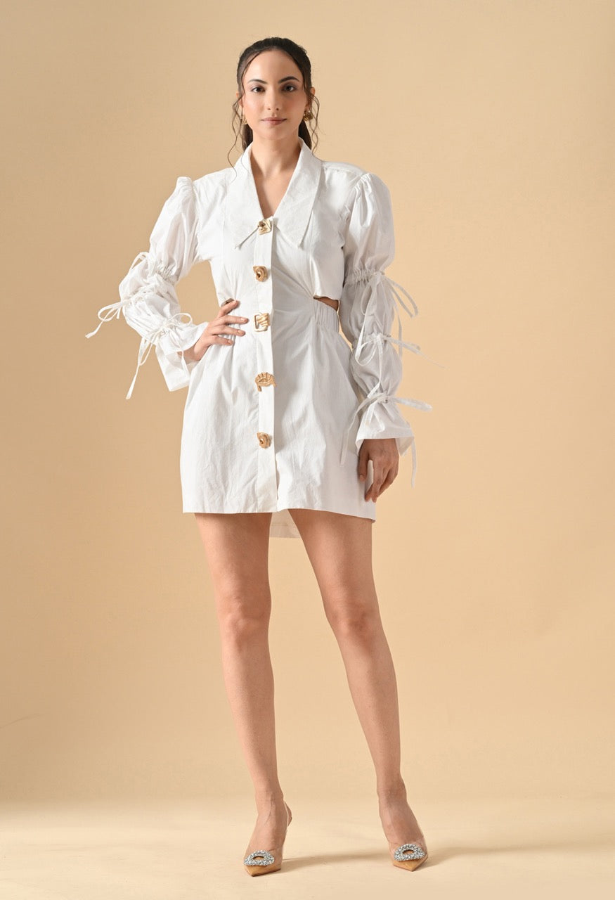 Pankh Evika Designer Cotton Shirt Dress With Face Metal Buttons