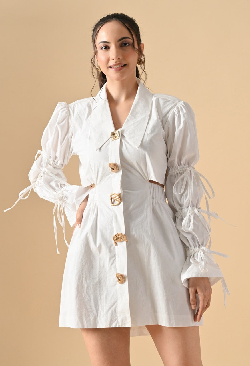 Pankh Evika Designer Cotton Shirt Dress With Face Metal Buttons
