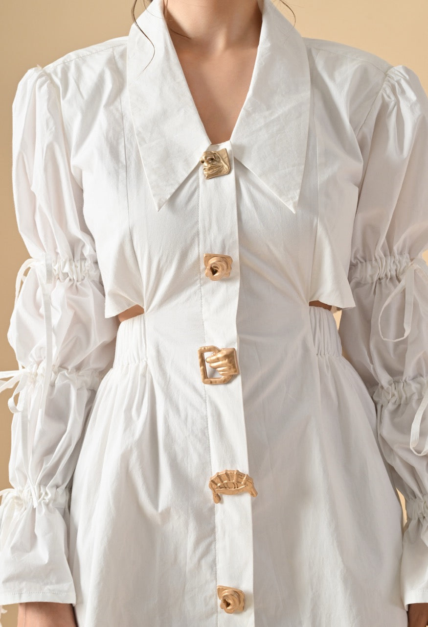 Pankh Evika Designer Cotton Shirt Dress With Face Metal Buttons