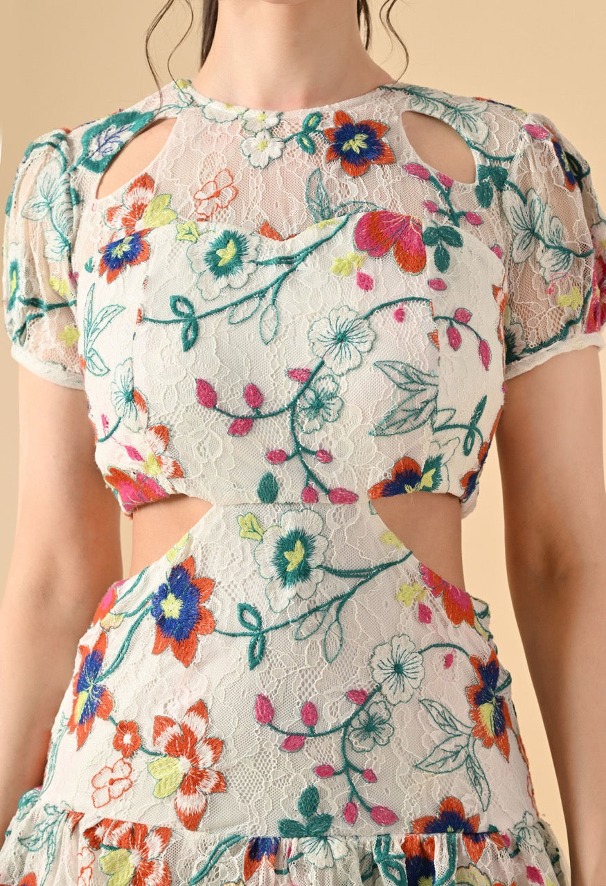 Pankh Axel Luxe Cut Out Floral Lace Mini Dress
