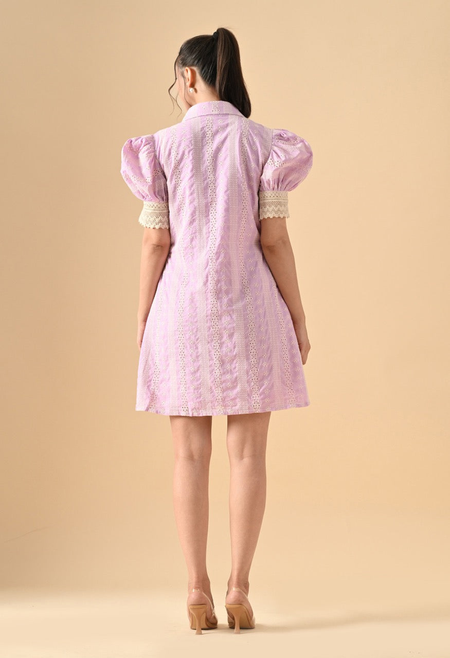 Pankh Arisha Floral Schiffli Pure Cotton Shirt Dress