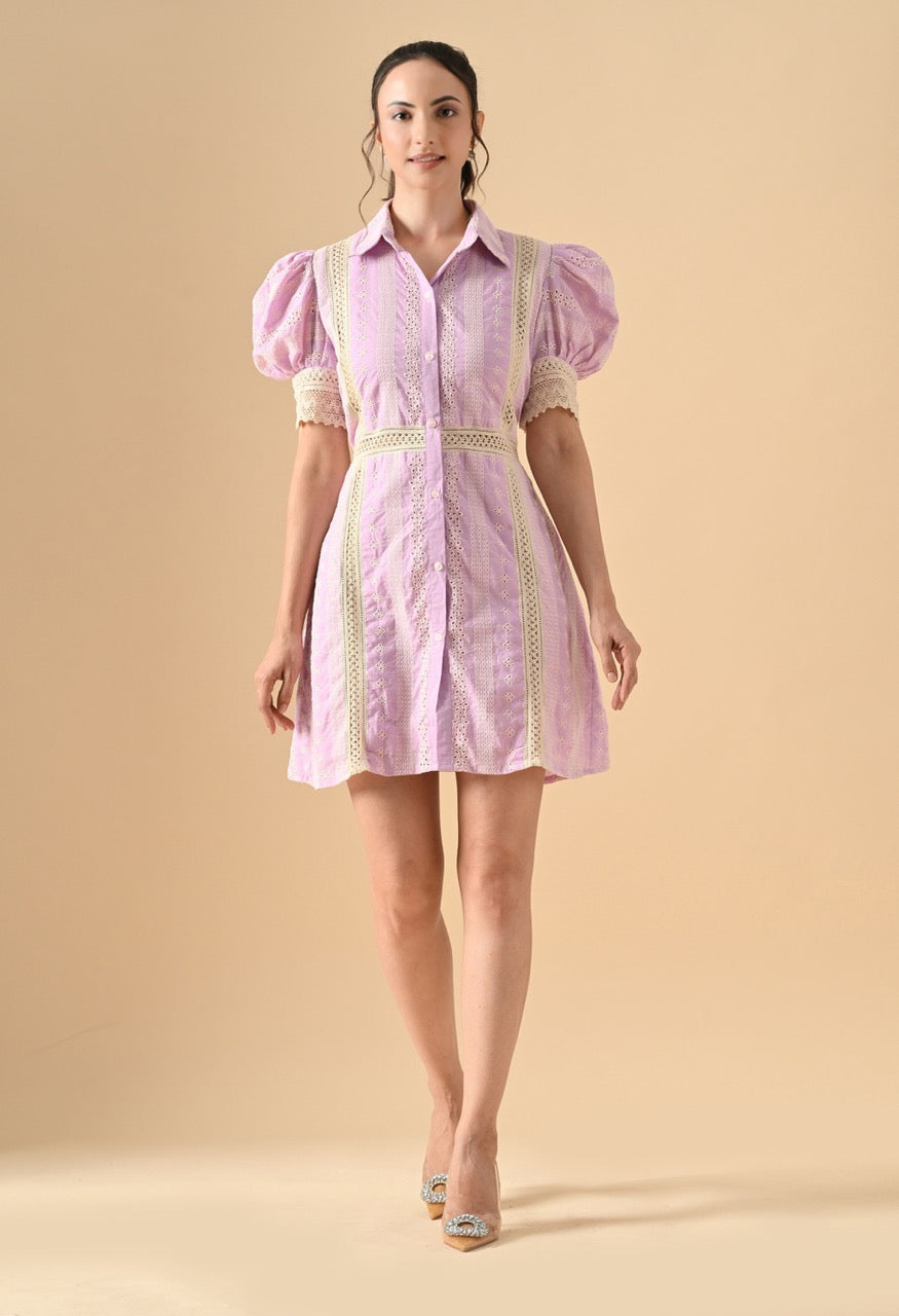 Pankh Arisha Floral Schiffli Pure Cotton Shirt Dress