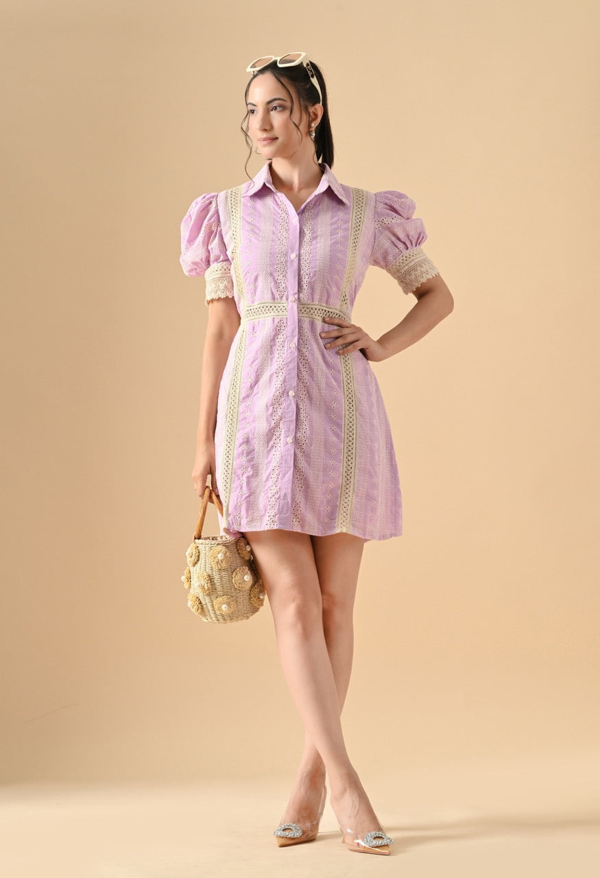Pankh Arisha Floral Schiffli Pure Cotton Shirt Dress