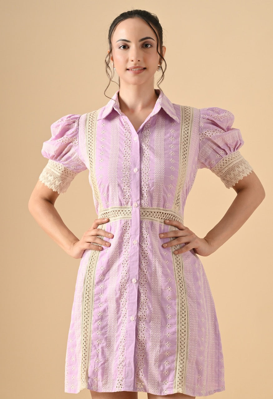 Pankh Arisha Floral Schiffli Pure Cotton Shirt Dress