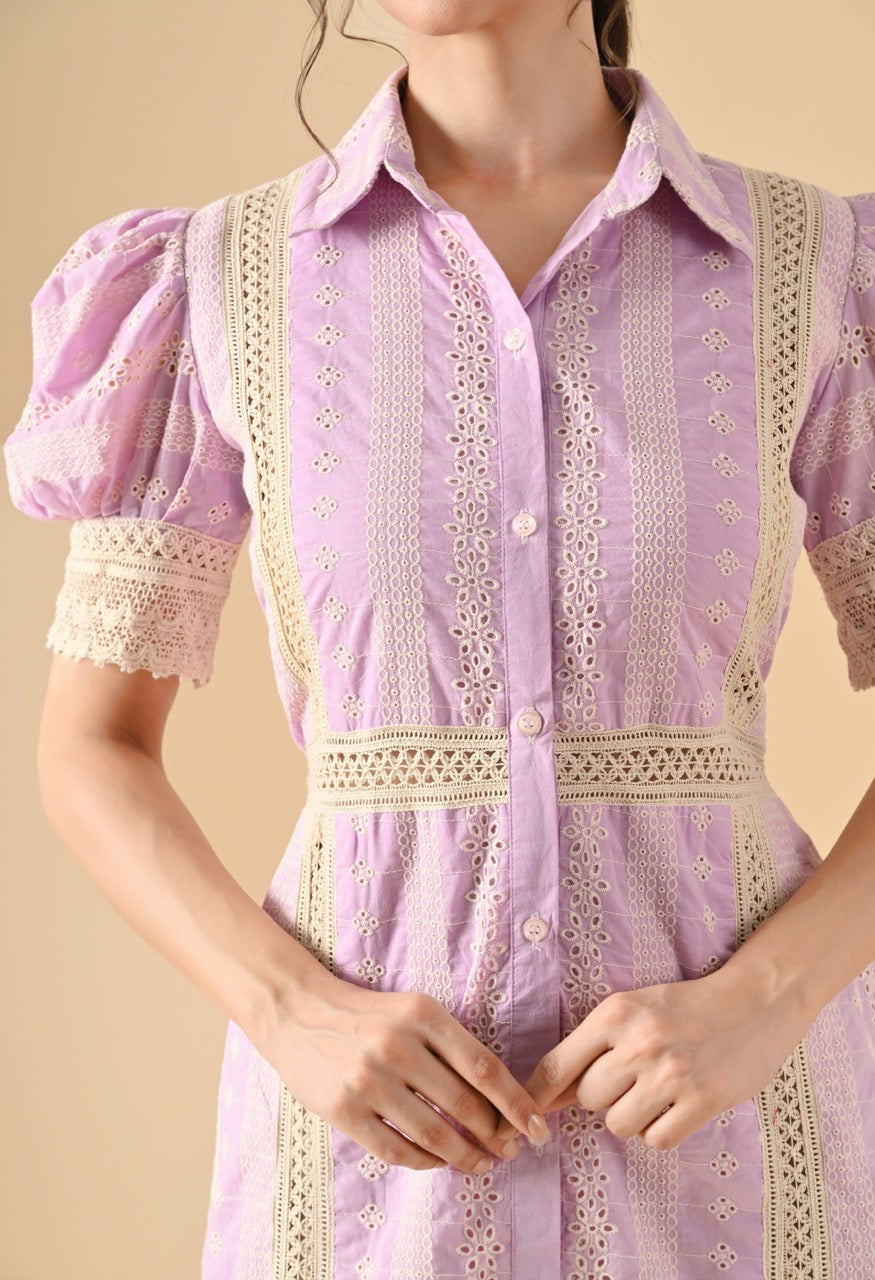 Pankh Arisha Floral Schiffli Pure Cotton Shirt Dress
