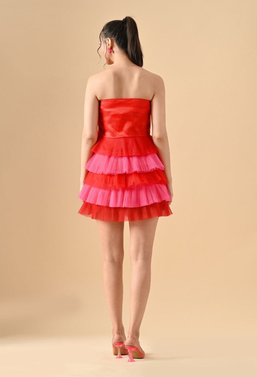 Pankh Rosette Ruffle Dual Shade Party Short Dress