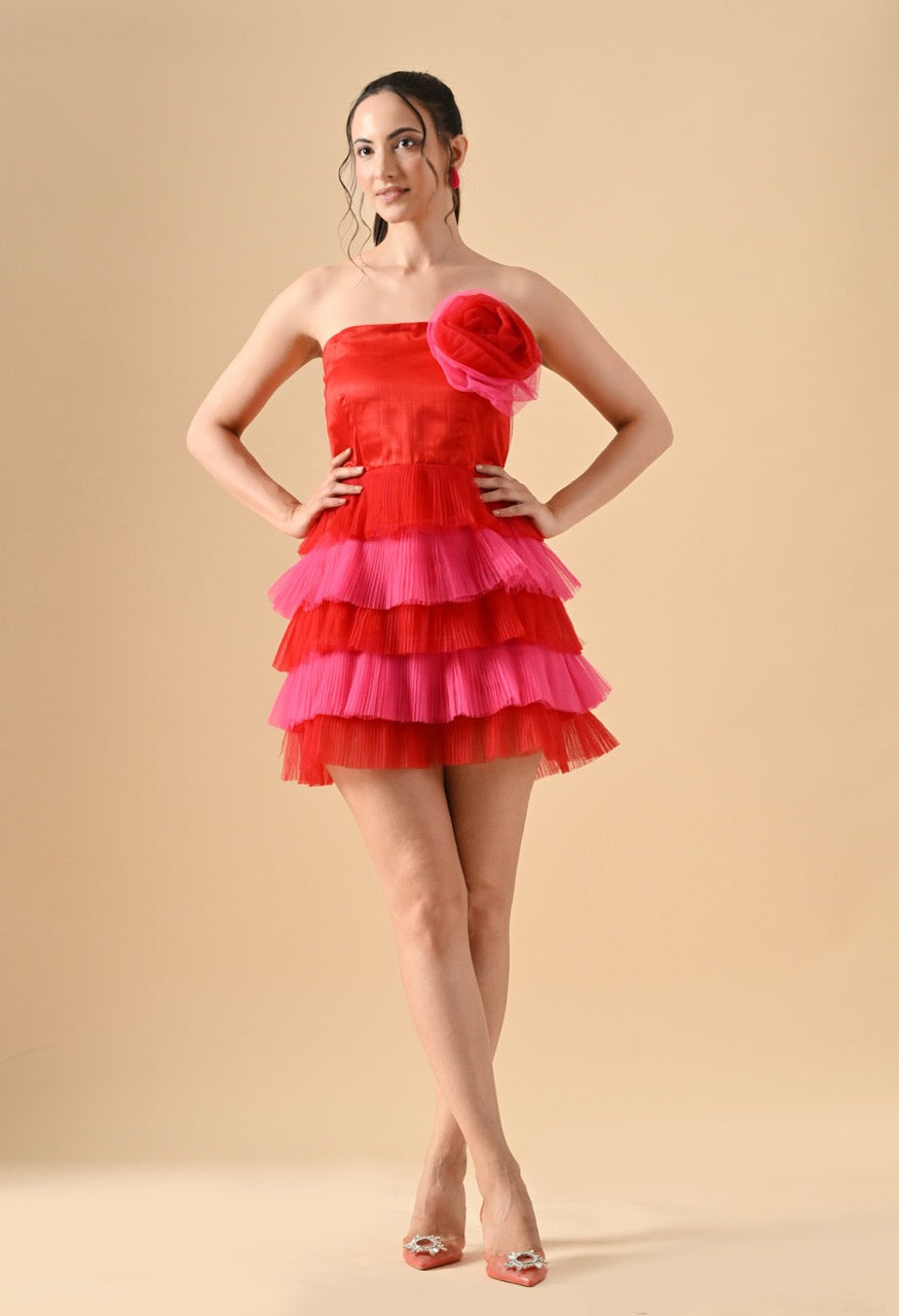 Pankh Rosette Ruffle Dual Shade Party Short Dress