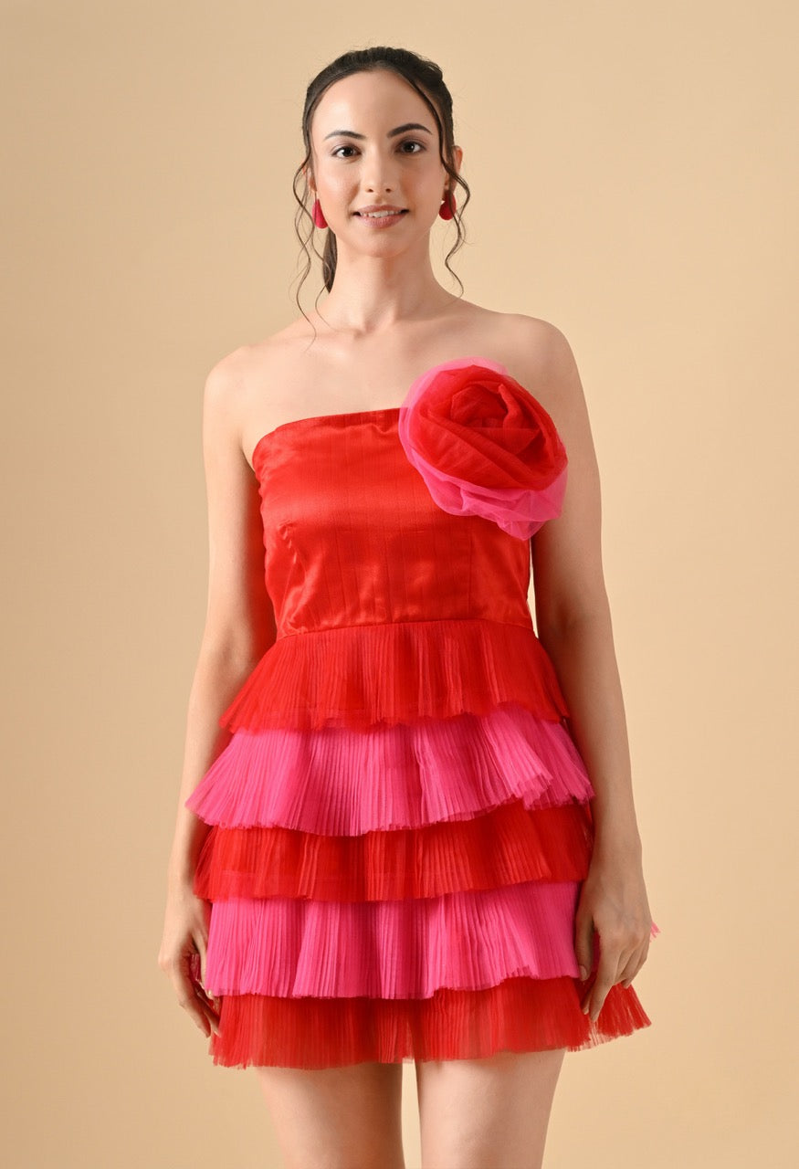 Pankh Rosette Ruffle Dual Shade Party Short Dress