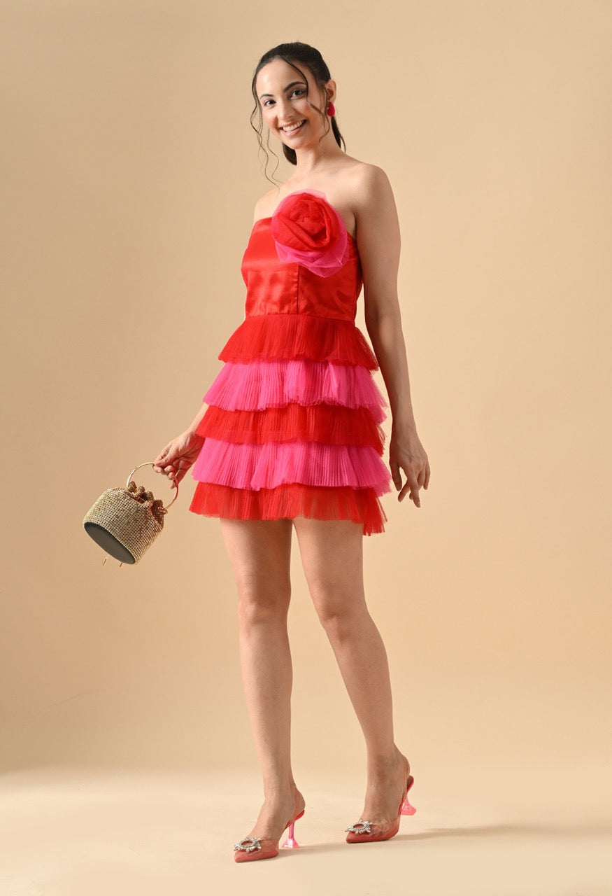 Pankh Rosette Ruffle Dual Shade Party Short Dress