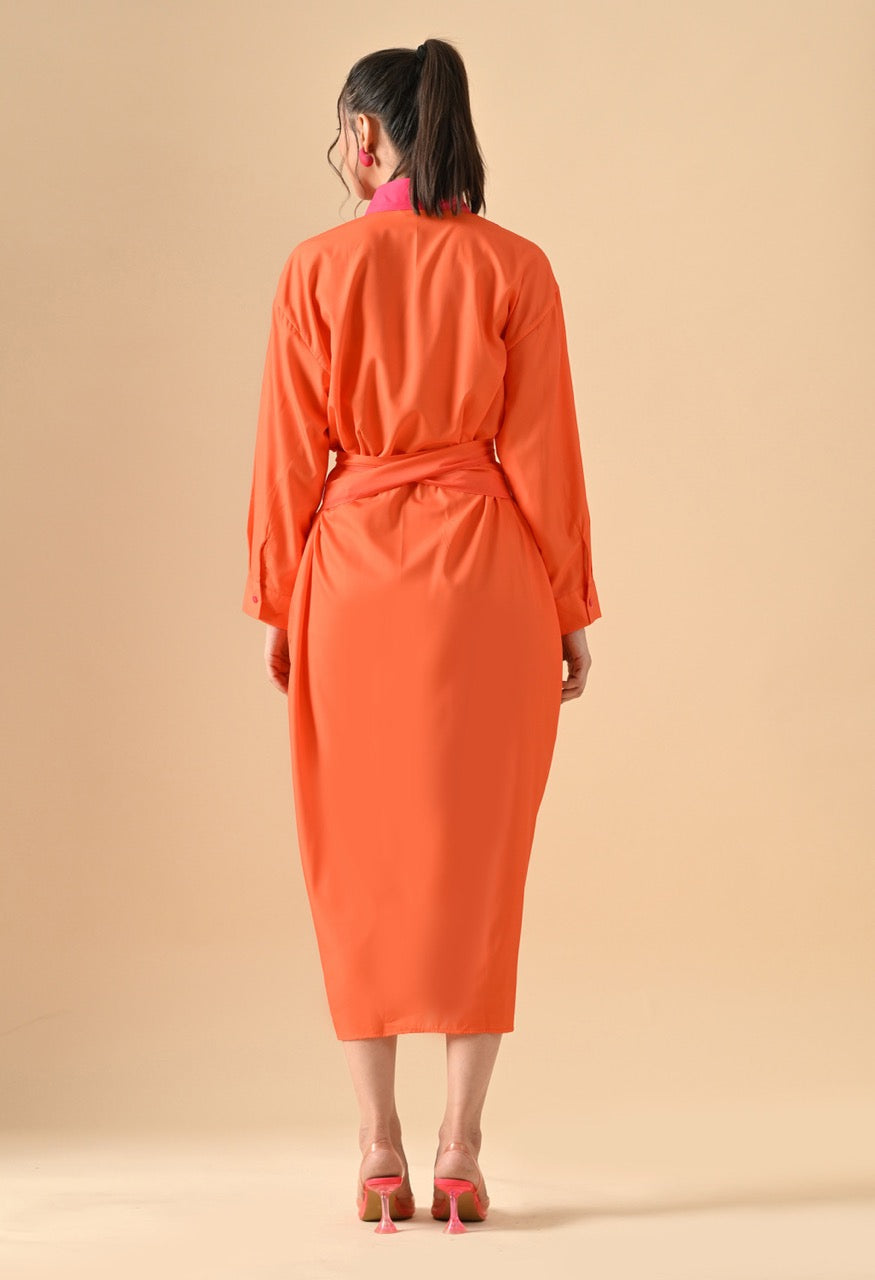 Pankh Rosie Casual Printed Tie Wrap Ruched Maxi Shirt Dress