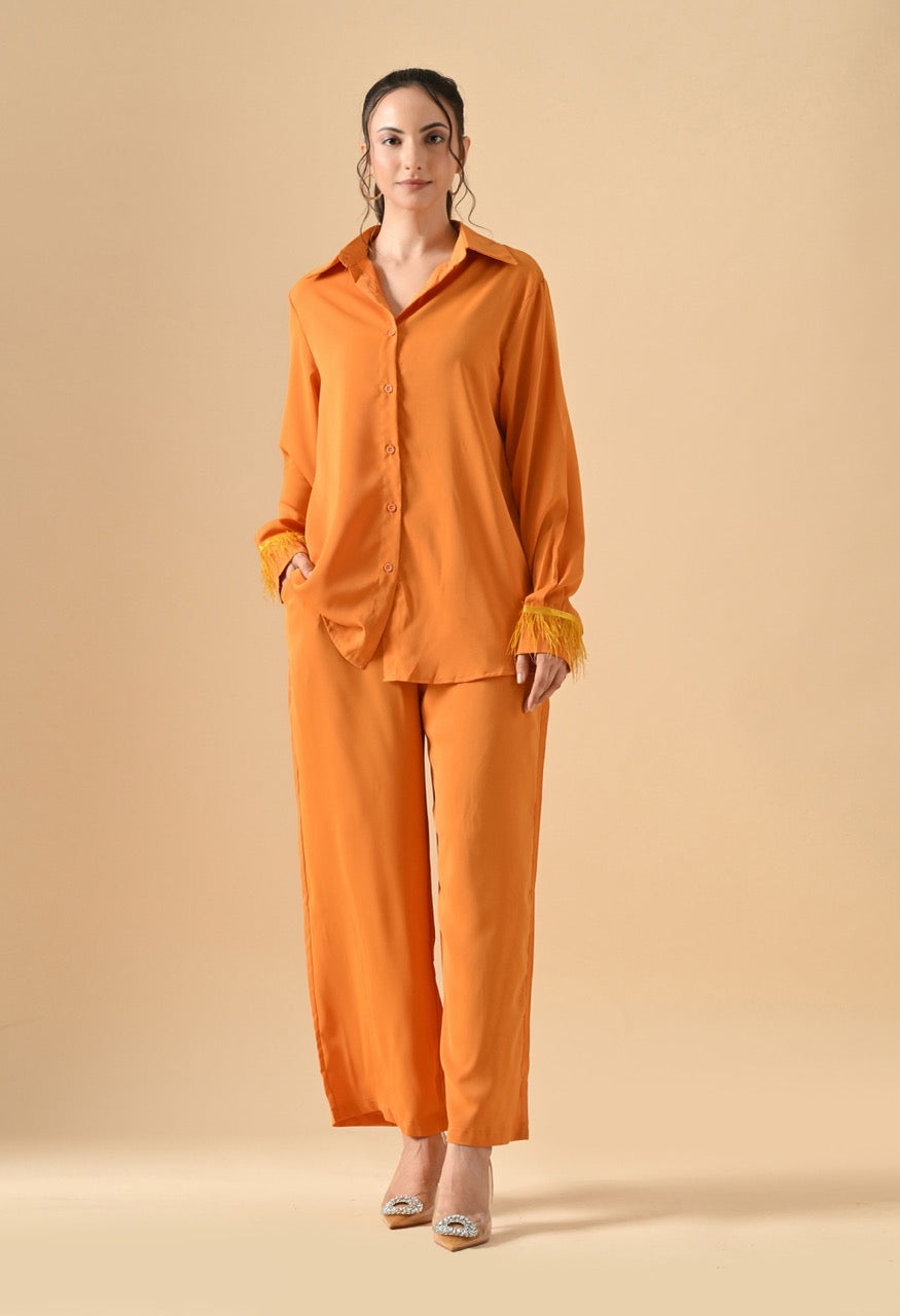 Pankh Efic Premium Satin Feather Sleeve Coord Set With Belt