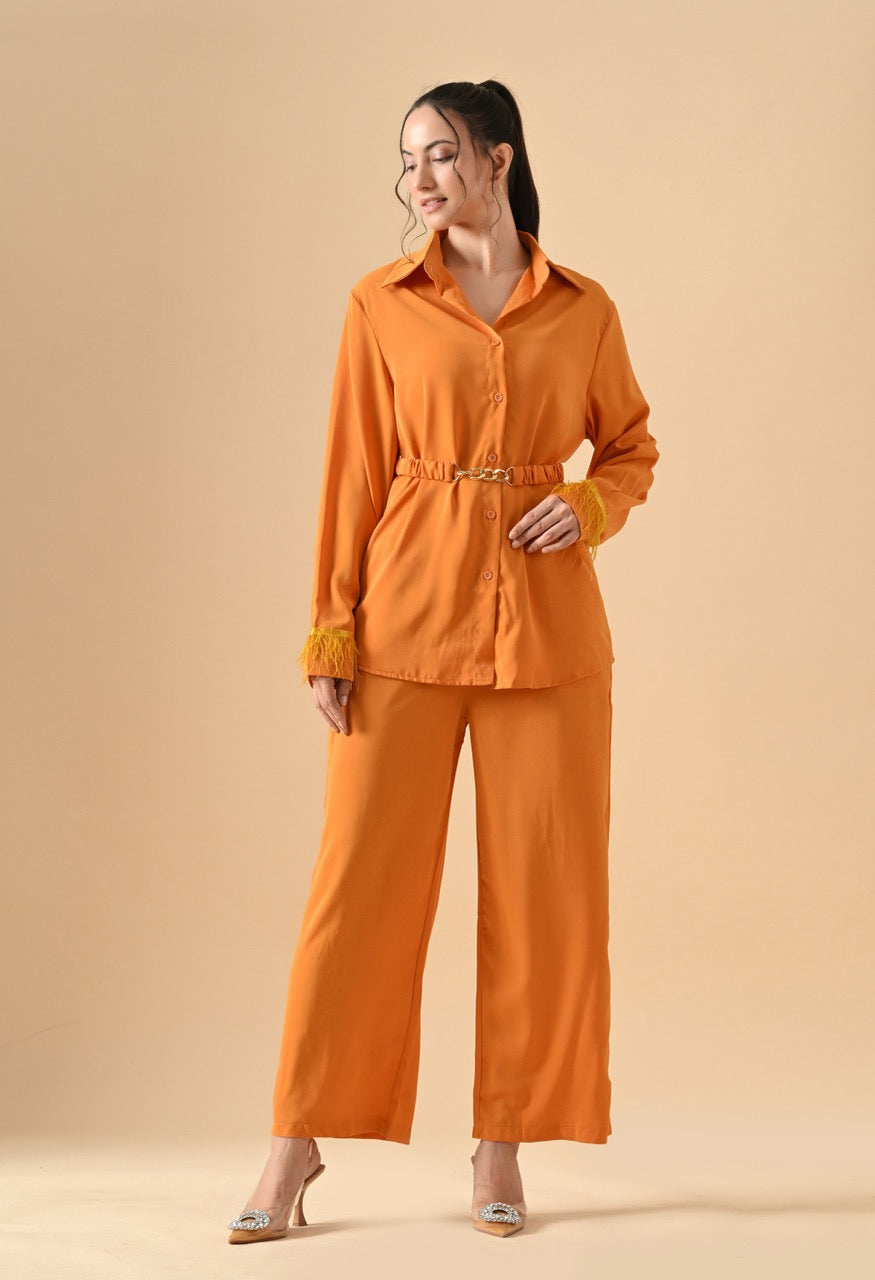 Pankh Efic Premium Satin Feather Sleeve Coord Set With Belt