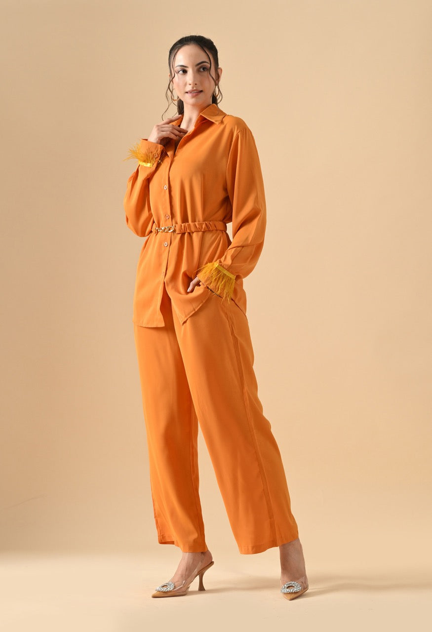 Pankh Efic Premium Satin Faether Sleeve Coord Set With Belt