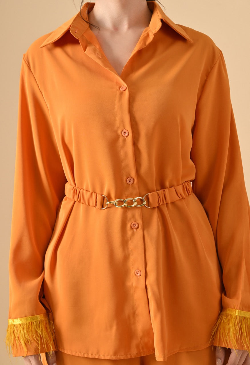 Pankh Efic Premium Satin Feather Sleeve Coord Set With Belt