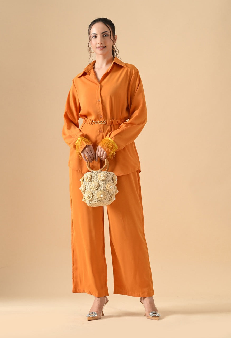 Pankh Efic Premium Satin Faether Sleeve Coord Set With Belt