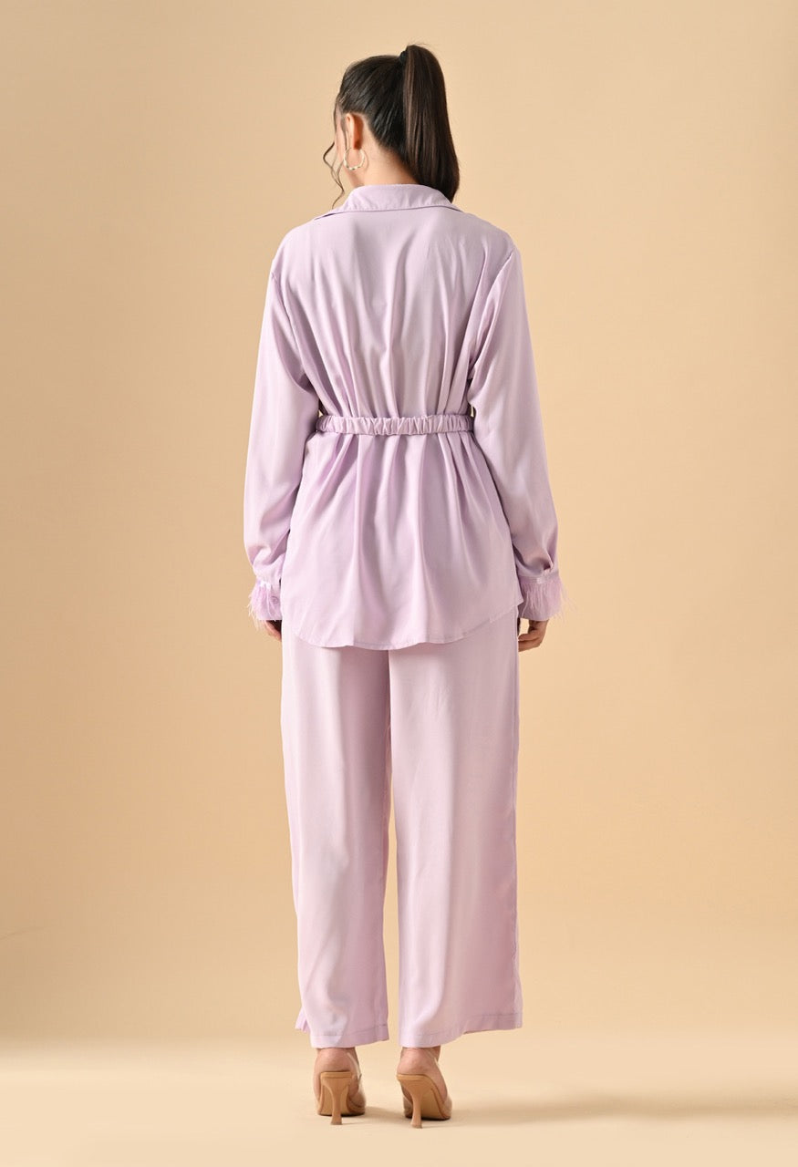 Pankh Efic Premium Satin Feather Sleeve Coord Set With Belt
