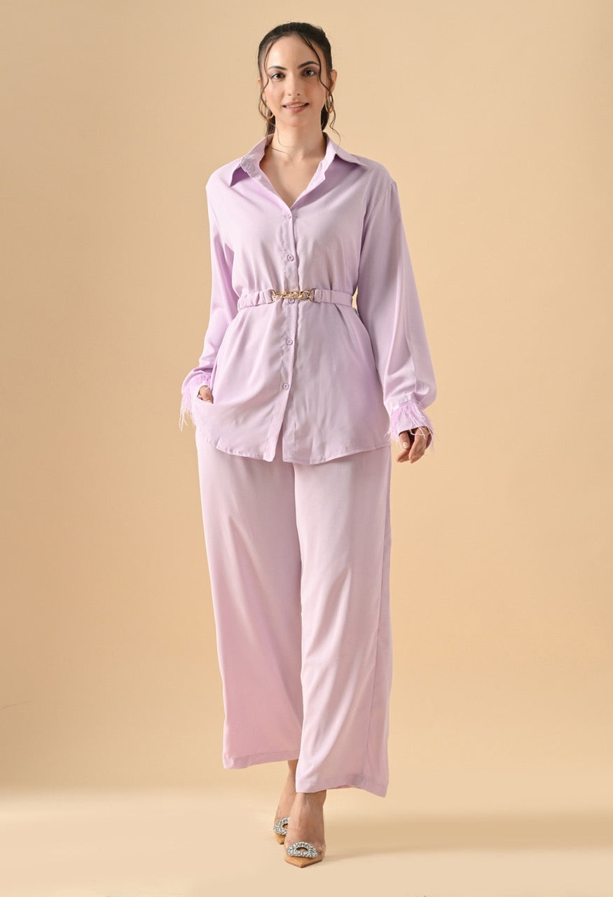 Pankh Efic Premium Satin Feather Sleeve Coord Set With Belt