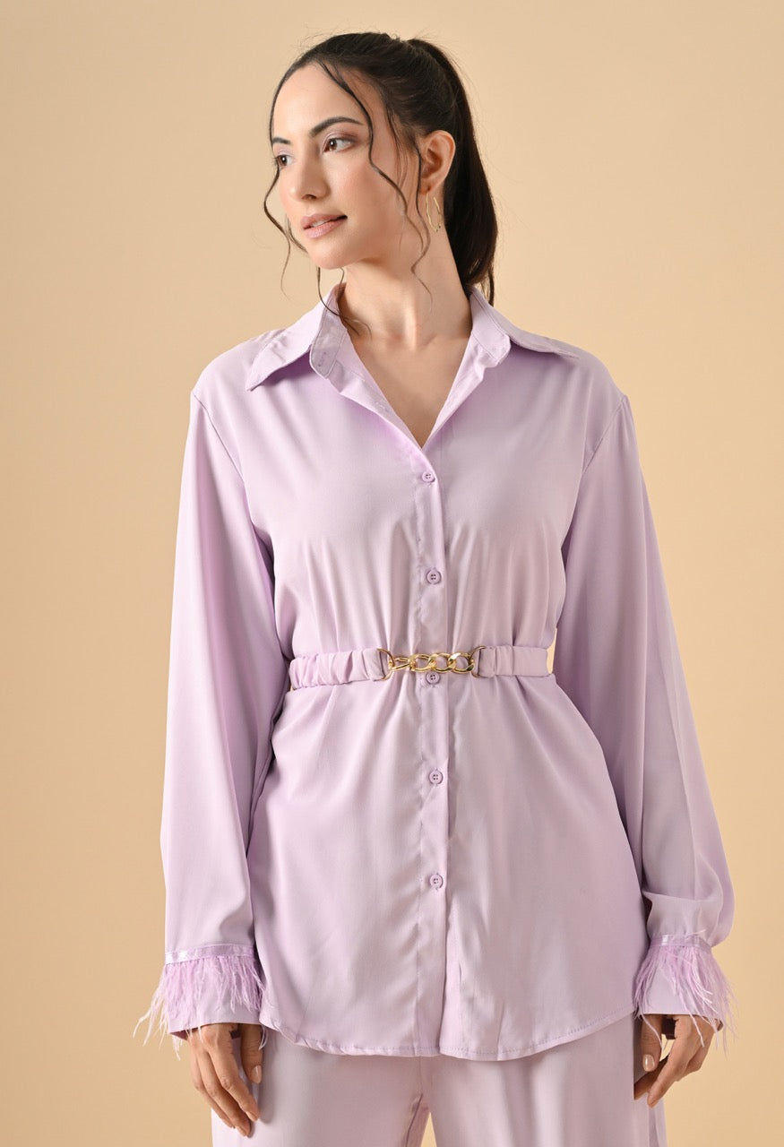 Pankh Efic Premium Satin Feather Sleeve Coord Set With Belt