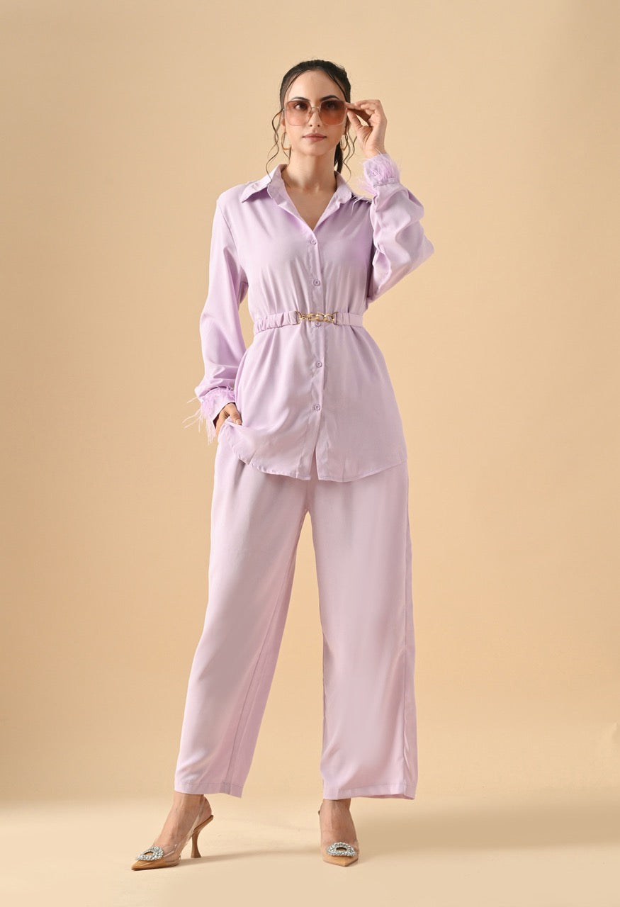 Pankh Efic Premium Satin Feather Sleeve Coord Set With Belt