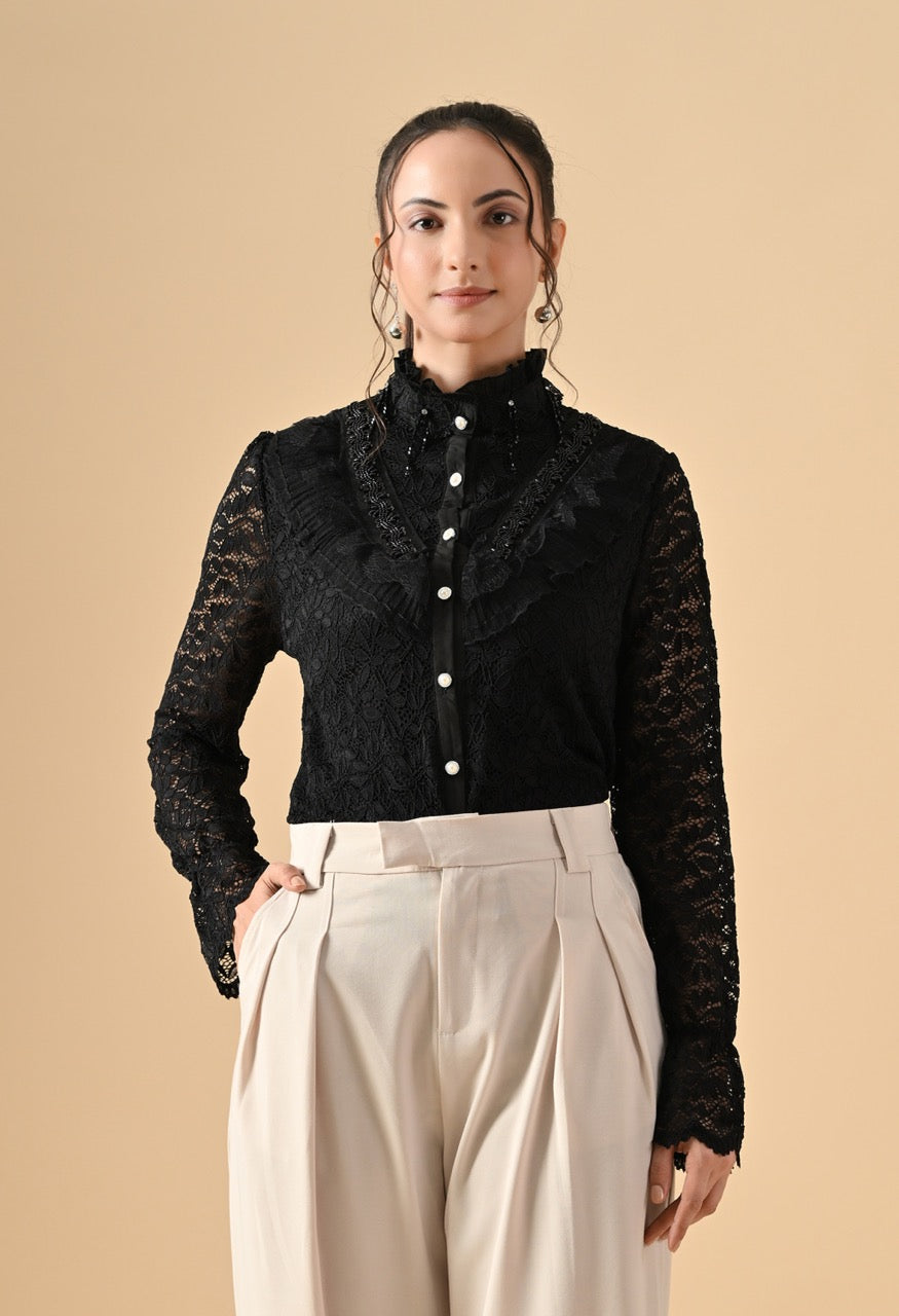 Pankh Gloria Lace Ruffle Stylish Shirt