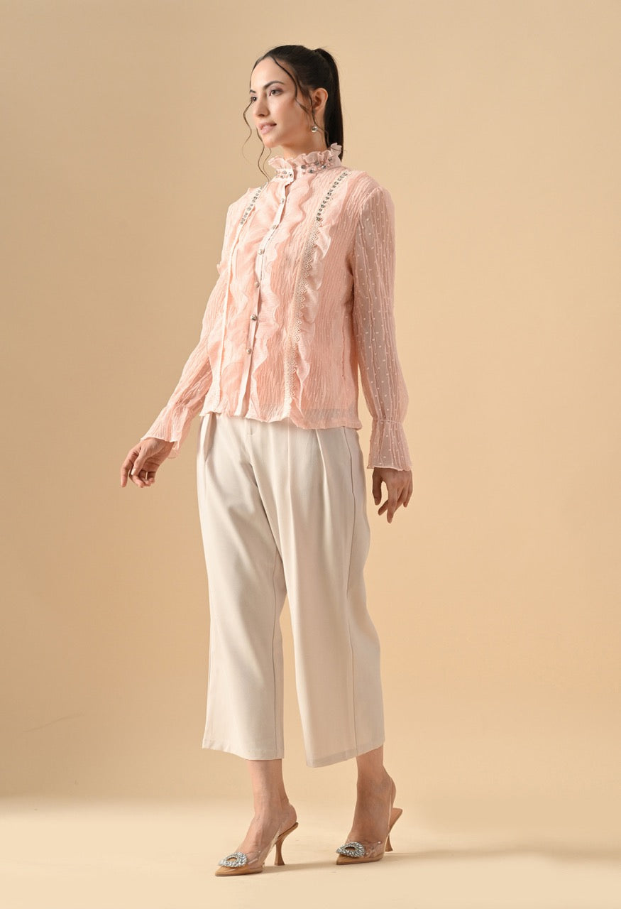 Pankh Nora Georgette Ruffle Stone Embellished Shirt