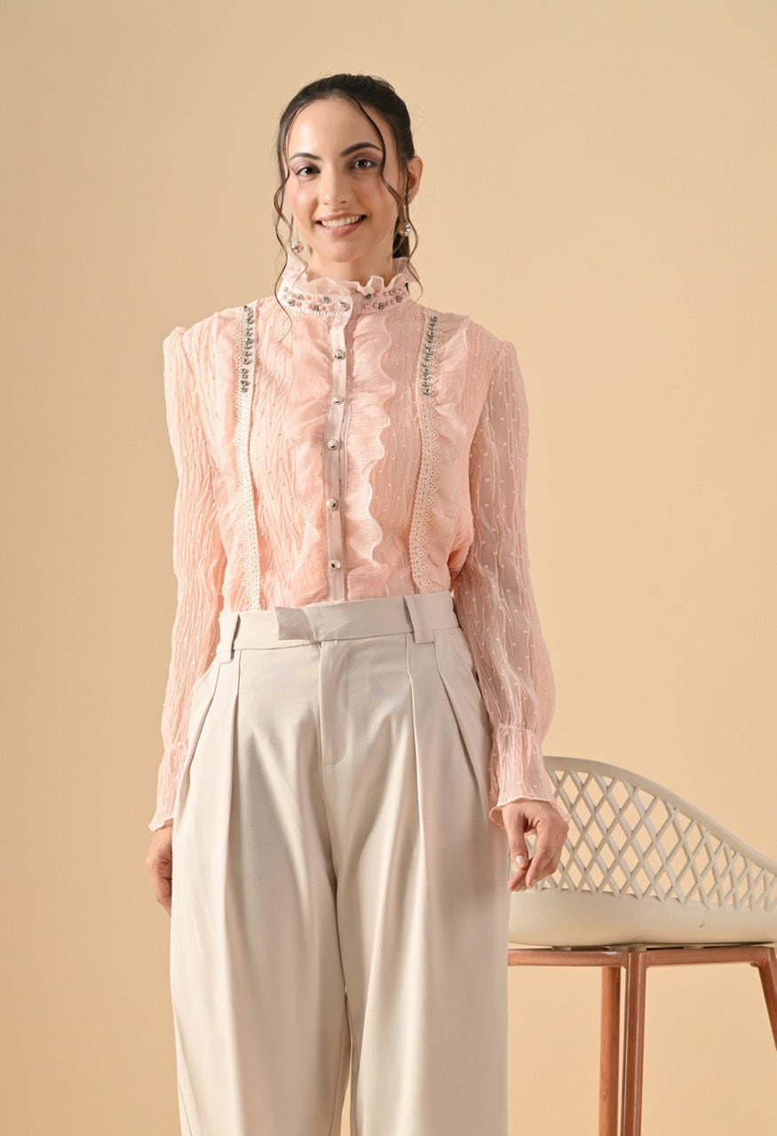 Pankh Nora Georgette Ruffle Stone Embellished Shirt