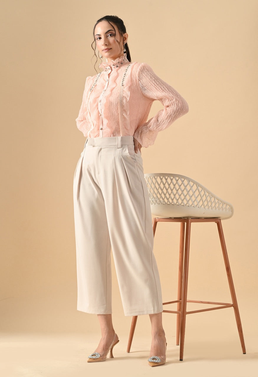 Pankh Nora Georgette Ruffle Stone Embellished Shirt
