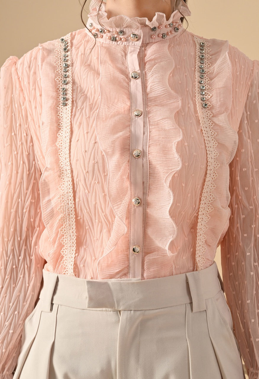 Pankh Nora Georgette Ruffle Stone Embellished Shirt