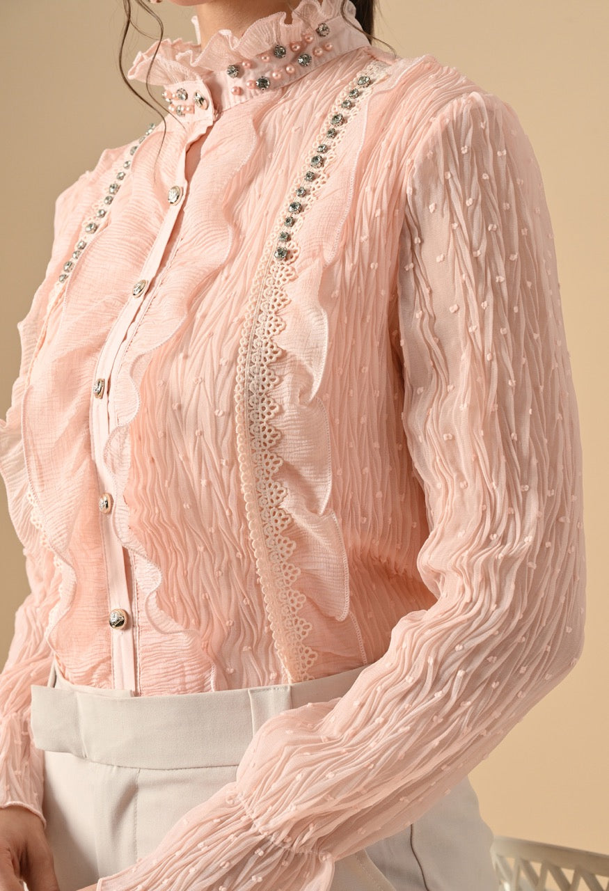 Pankh Nora Georgette Ruffle Stone Embellished Shirt