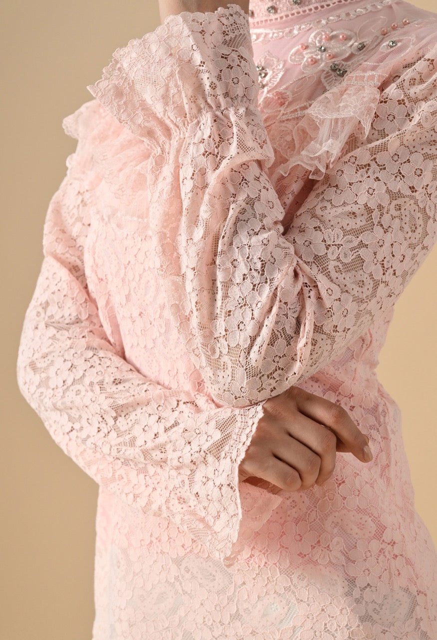 Pankh Silvia Pearl Neck Crocia Flower Shirt