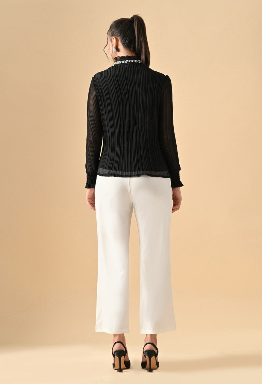 Pankh Flavie Front Neck Pearl Pleated Shirt